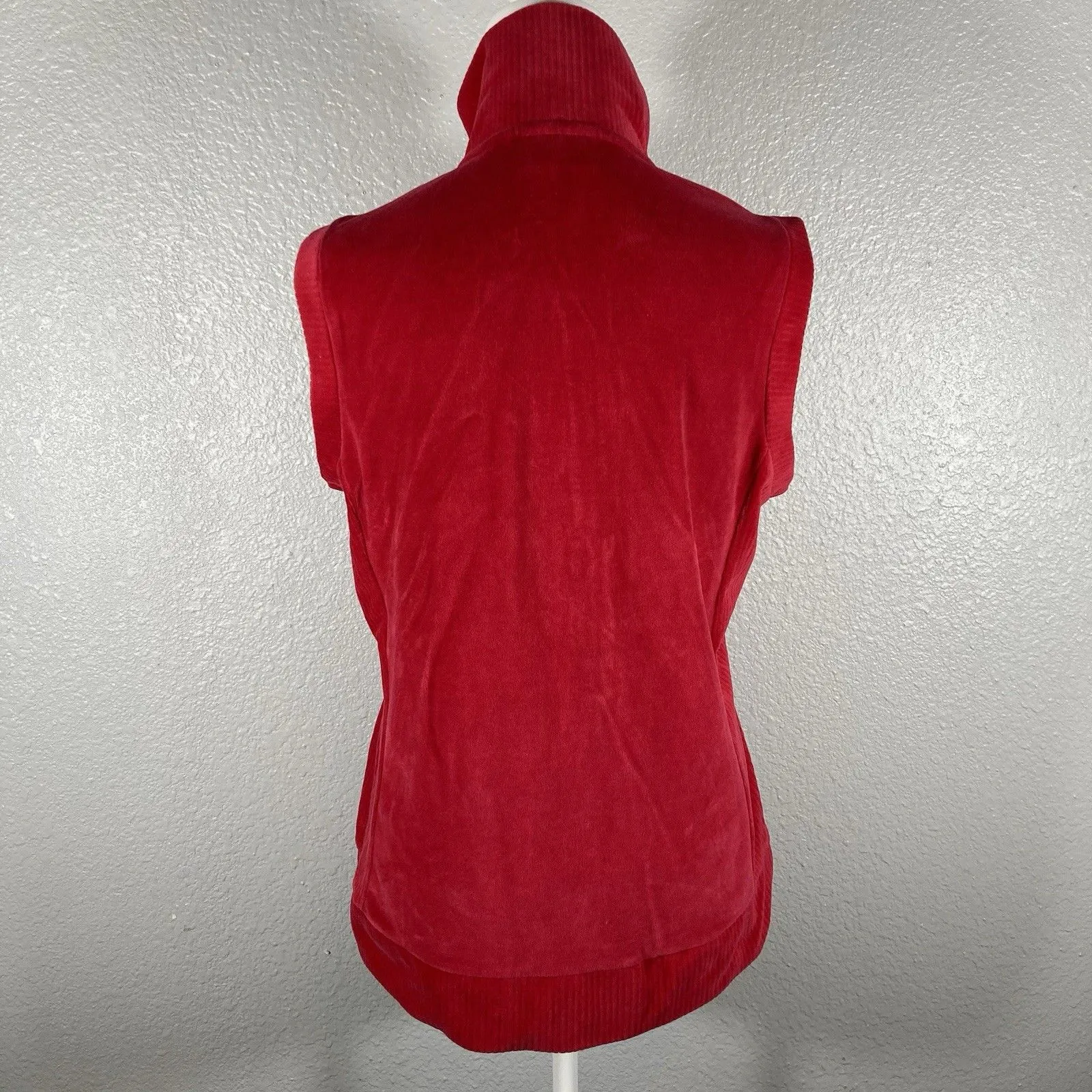 Denim & Co Womens Red Velour Vest S Sleeveless Zip Athleisure Sporty Cozy - Image 3