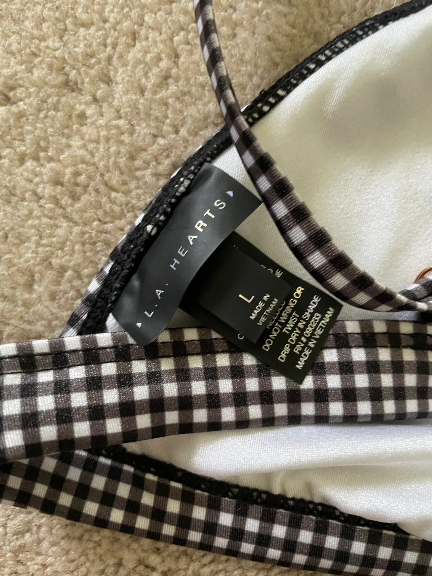 Gingham Black White Print Bikini Top - Image 3