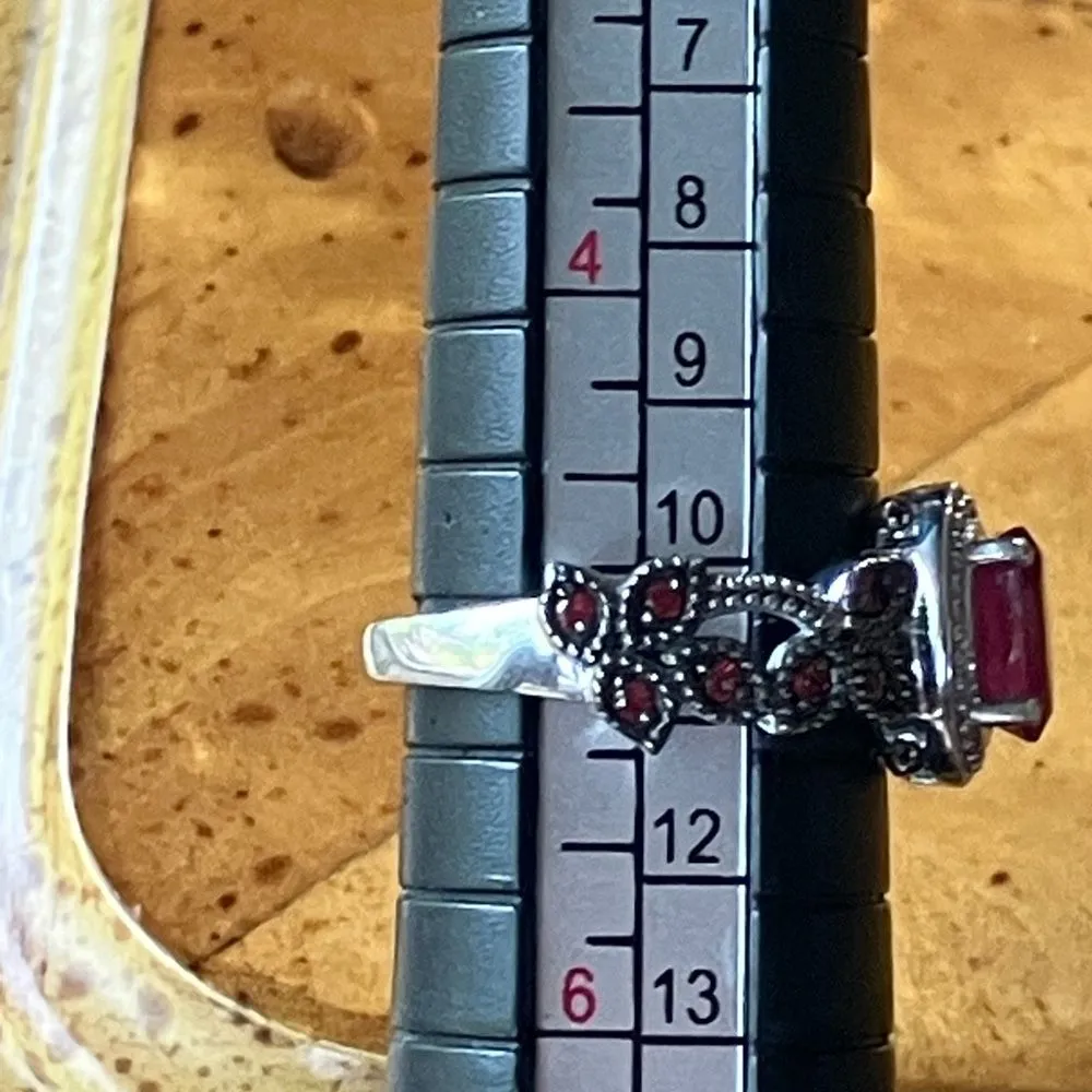 African Ruby Red Sapphire Sterling Silver Ring Size 5 - Image 7