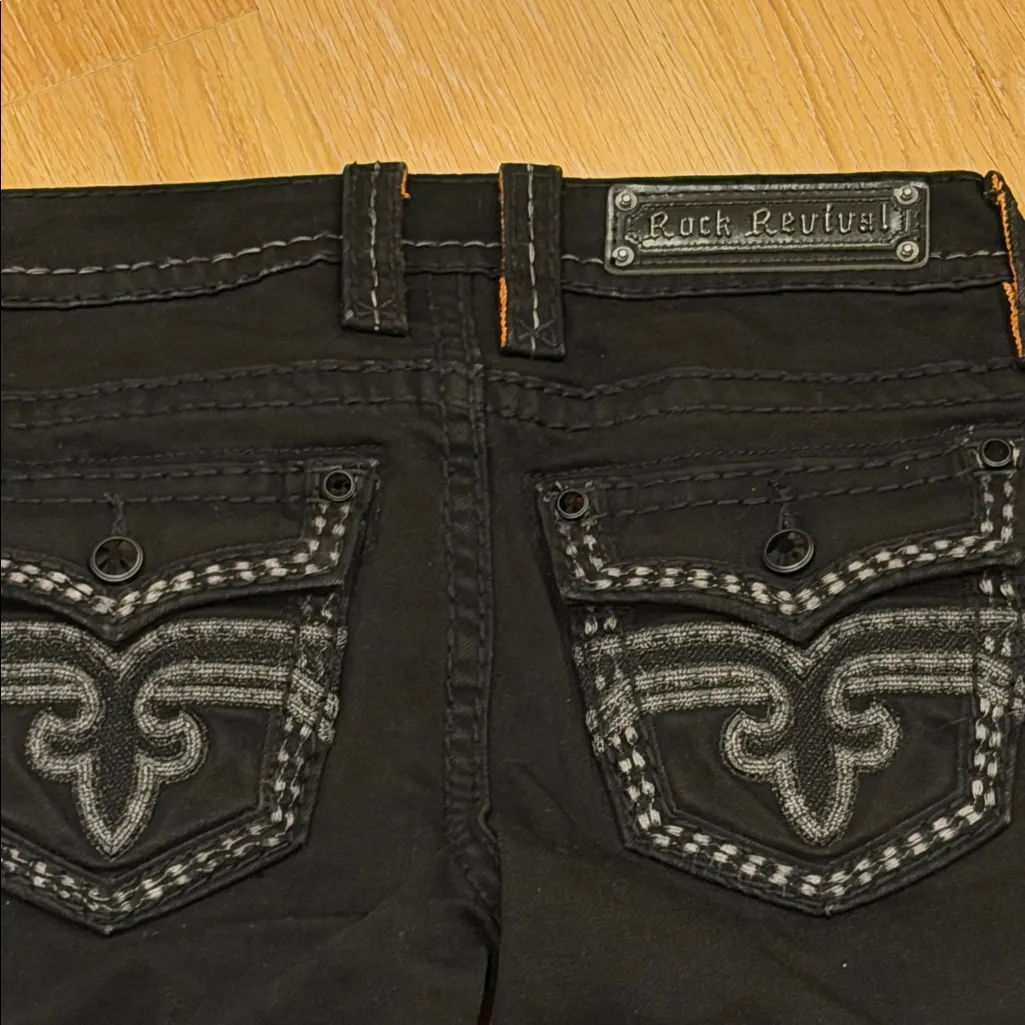 Rock Revival bootcut Black Jeans with Embellished Pockets 26 - Image 3