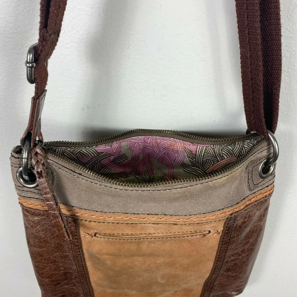 The SAK Crossbody Bag Brown Leather Suede Adjustable Strap Buckle Pockets Zip Up - Image 6