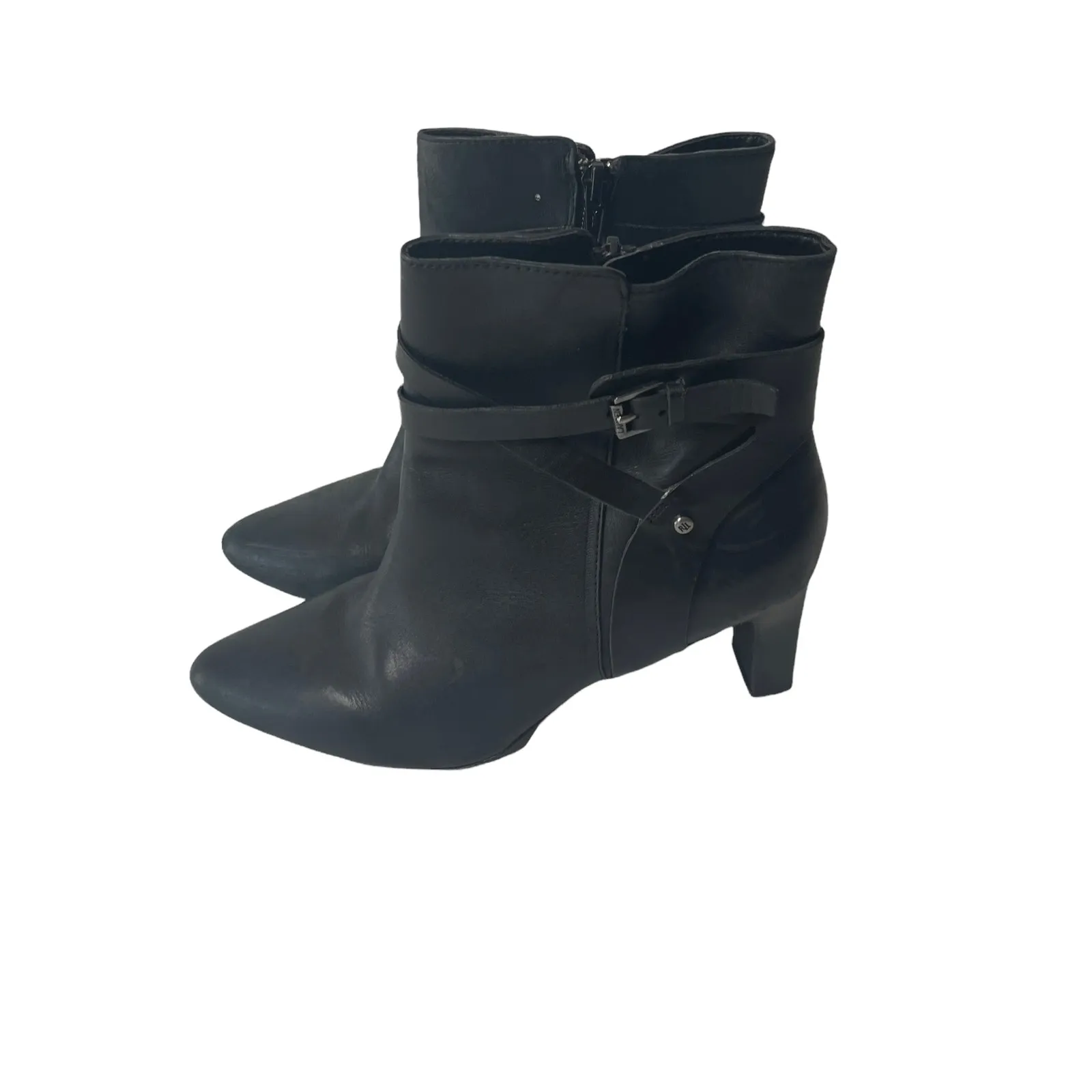 Lauren Ralph‎ Lauren Size 7.5 Black Nadia Leather Old Money 3 IN Bootie Heels - Image 8