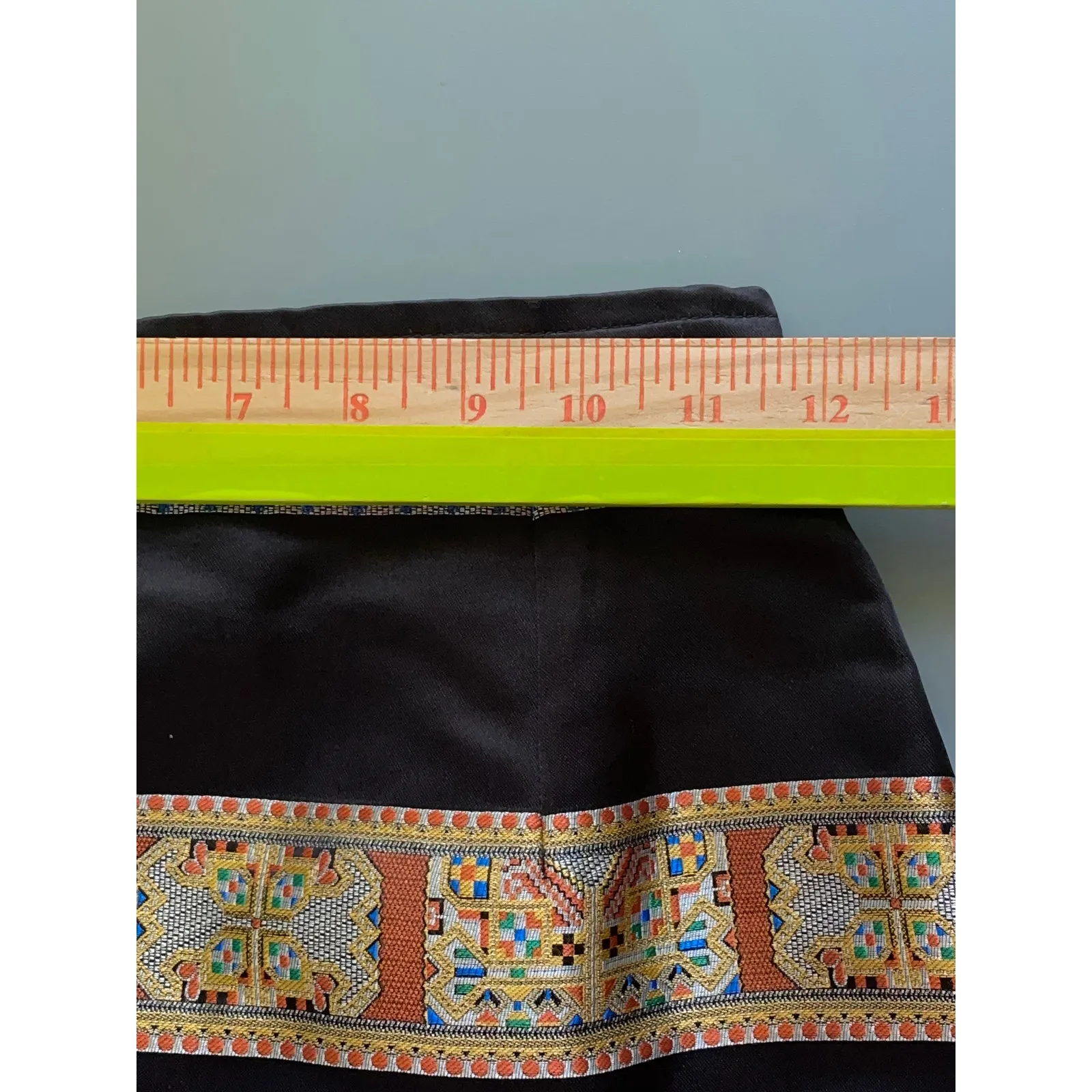 CHRISTIAN LACROIX BLACK SATIN PENCIL SKIRT GOLD RUST GEOMETRIC PANELS SIZE 36 - Image 8