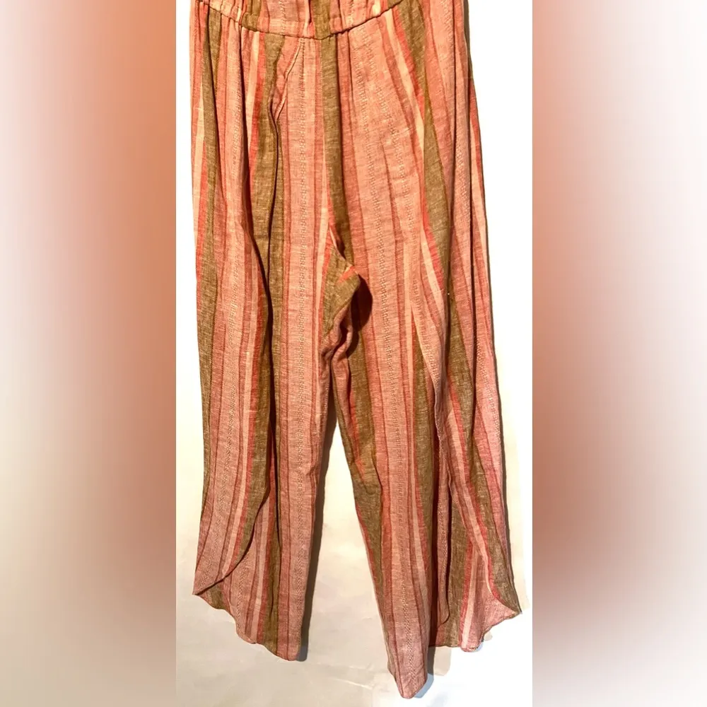 Anthropologie Drew Emerson Strapless Boho Jumpsuit Linen Blend Salmon Medium EUC - Image 4