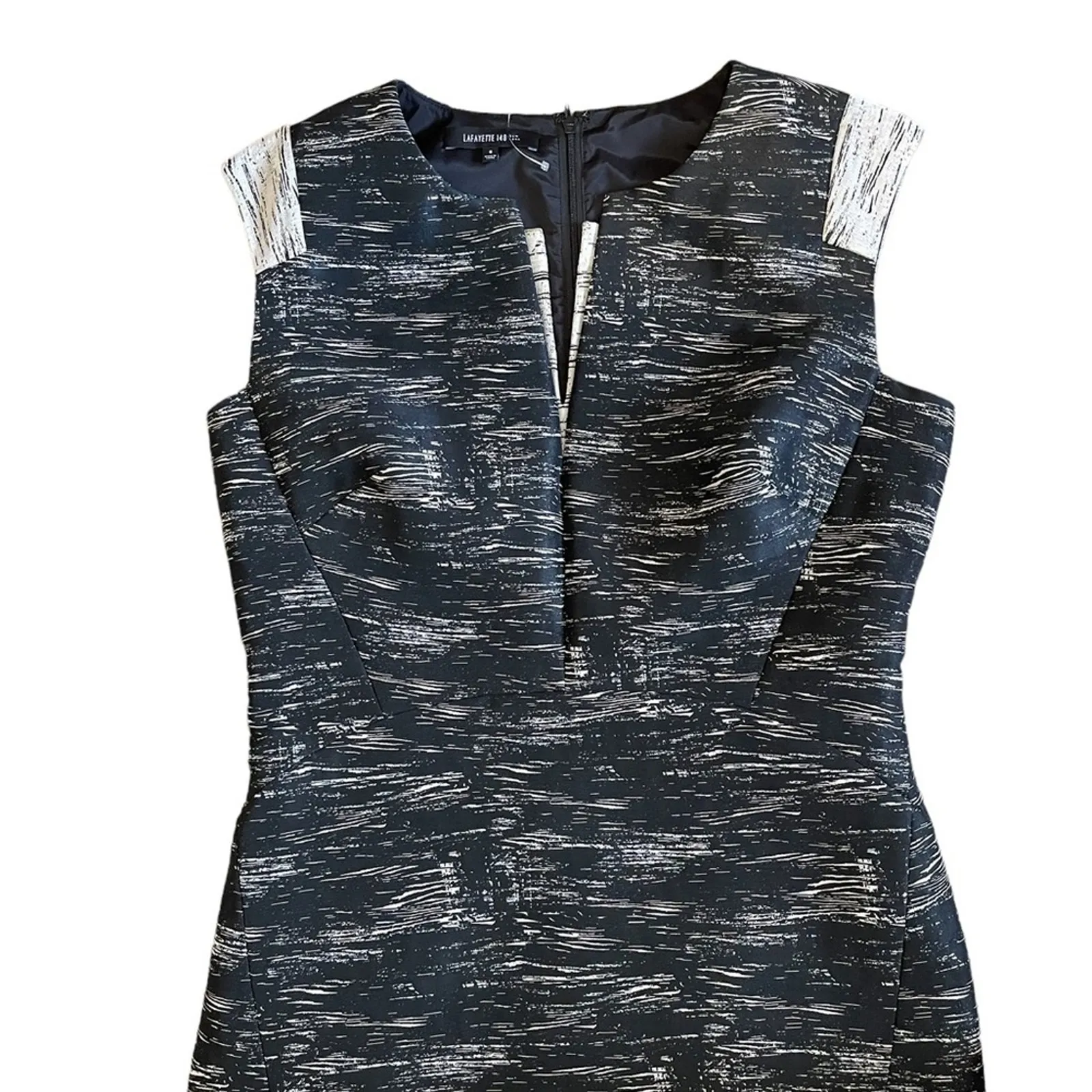 Lafayette 148 New York Size 6 Zelina Black Tan Sleeveless V Neck Sheath Dress - Image 5