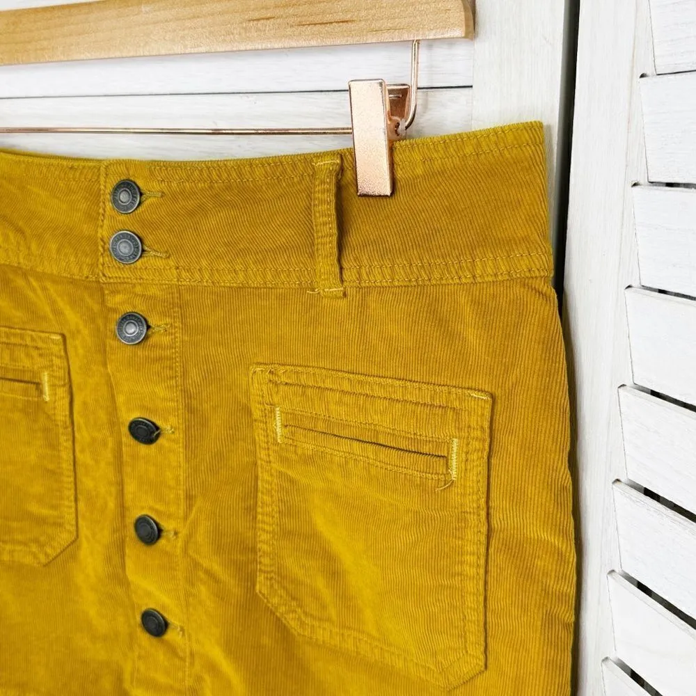 We The Free Free People Y2K Joanie Corduroy Button Up Micro Mini Skirt Yellow 29 - Image 5