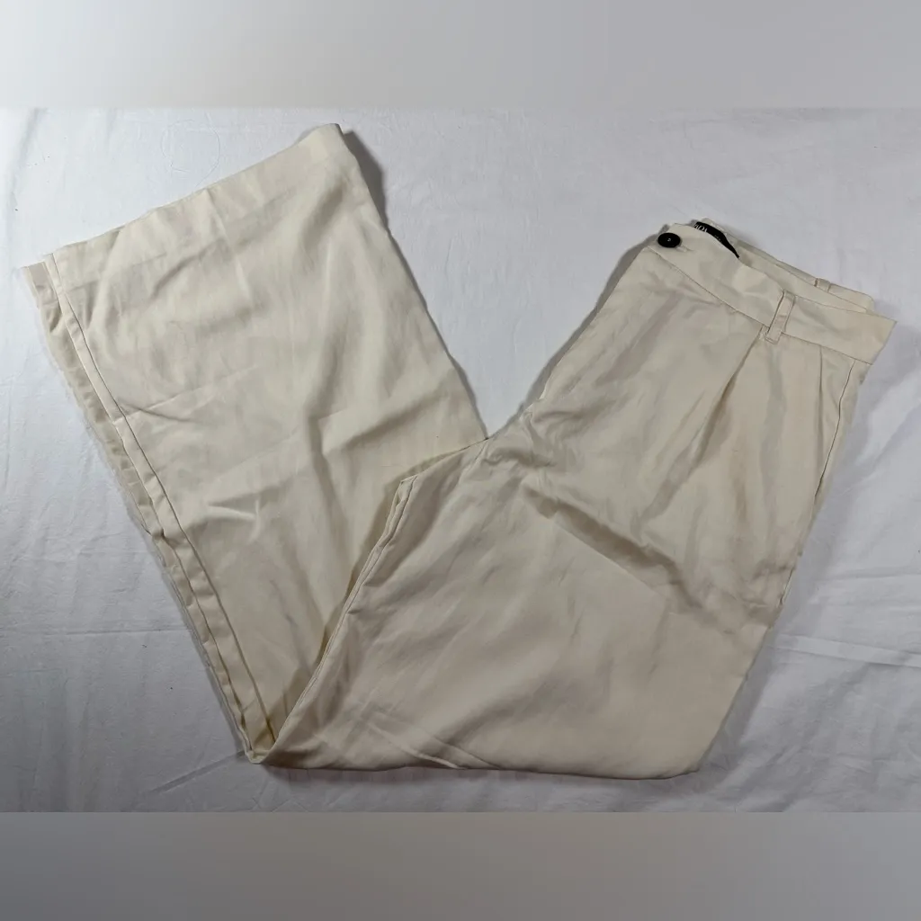Zara High Waisted Wide Leg Cream Lyocell Trousers Pants XL - Image 15