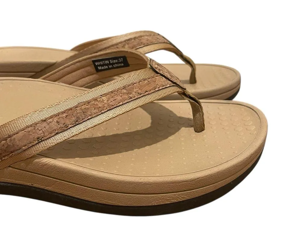 WHITIN Cork Strap Wedge Flip Flop Sandals Tan Women’s Size 37 7 Brown - Image 3