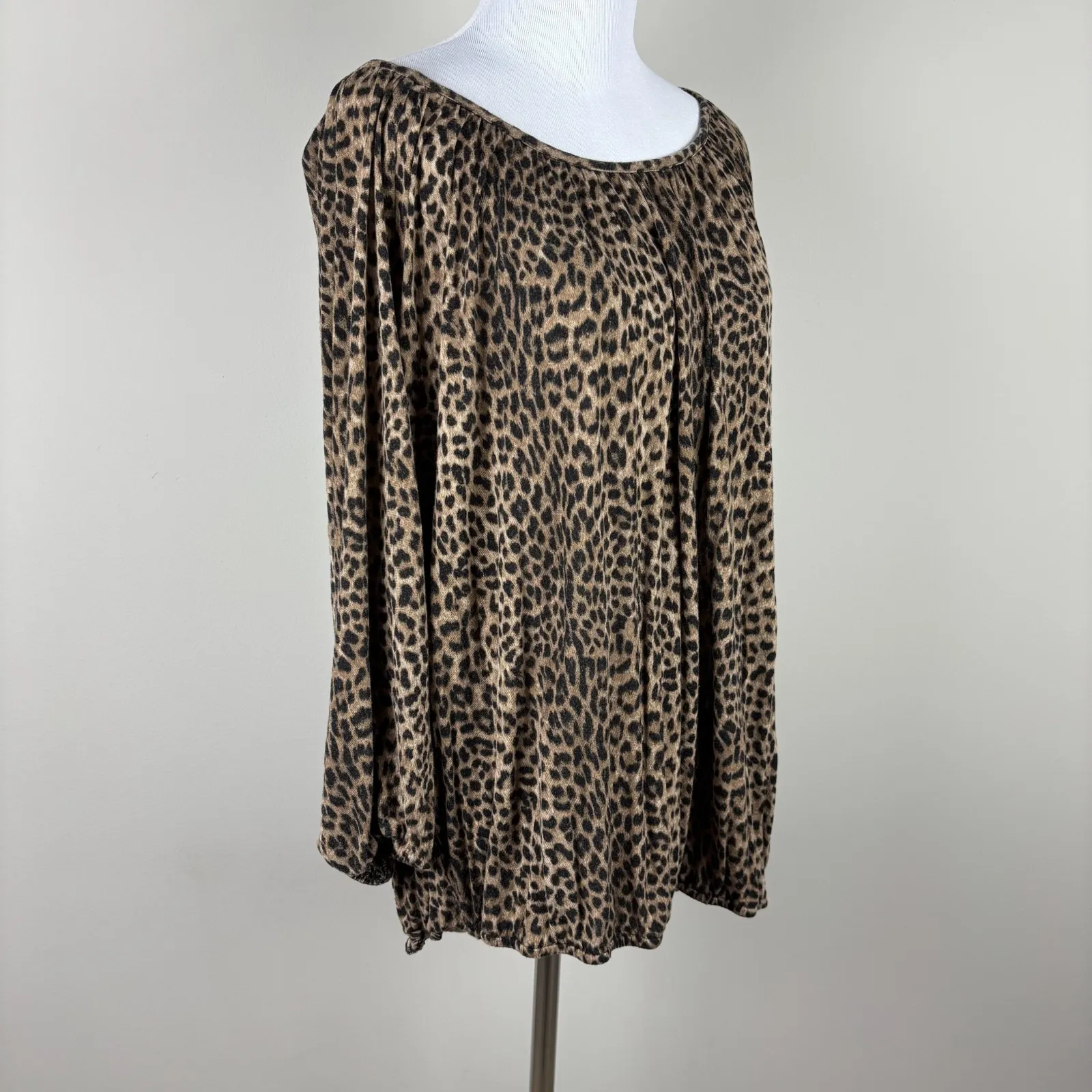Michael Kors Top Womens XL Brown Leopard‎ Animal Print Scoop Neck 3/4 Sleeve - Image 3