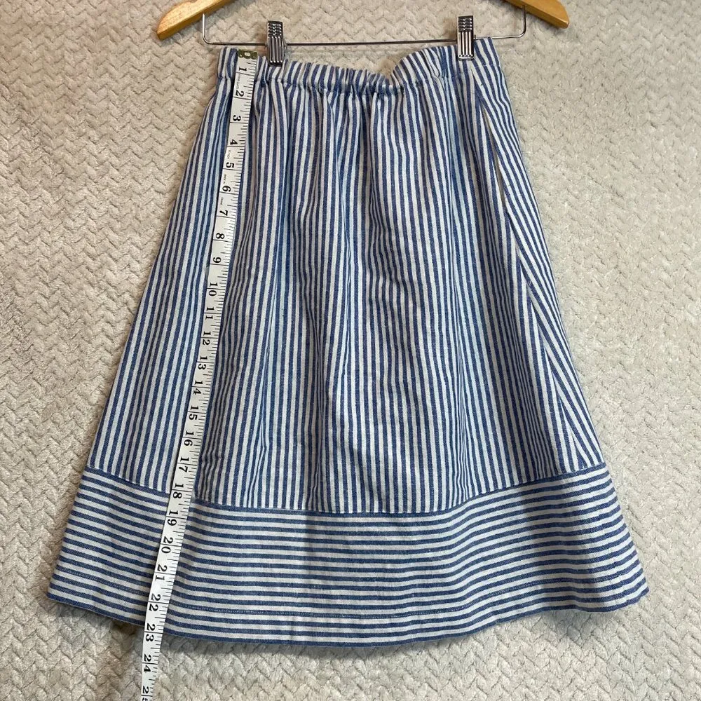 J.Crew Blue Striped Cotton-Linen Midi Skirt Women Size 00 Euro Summer Resortwear - Image 4