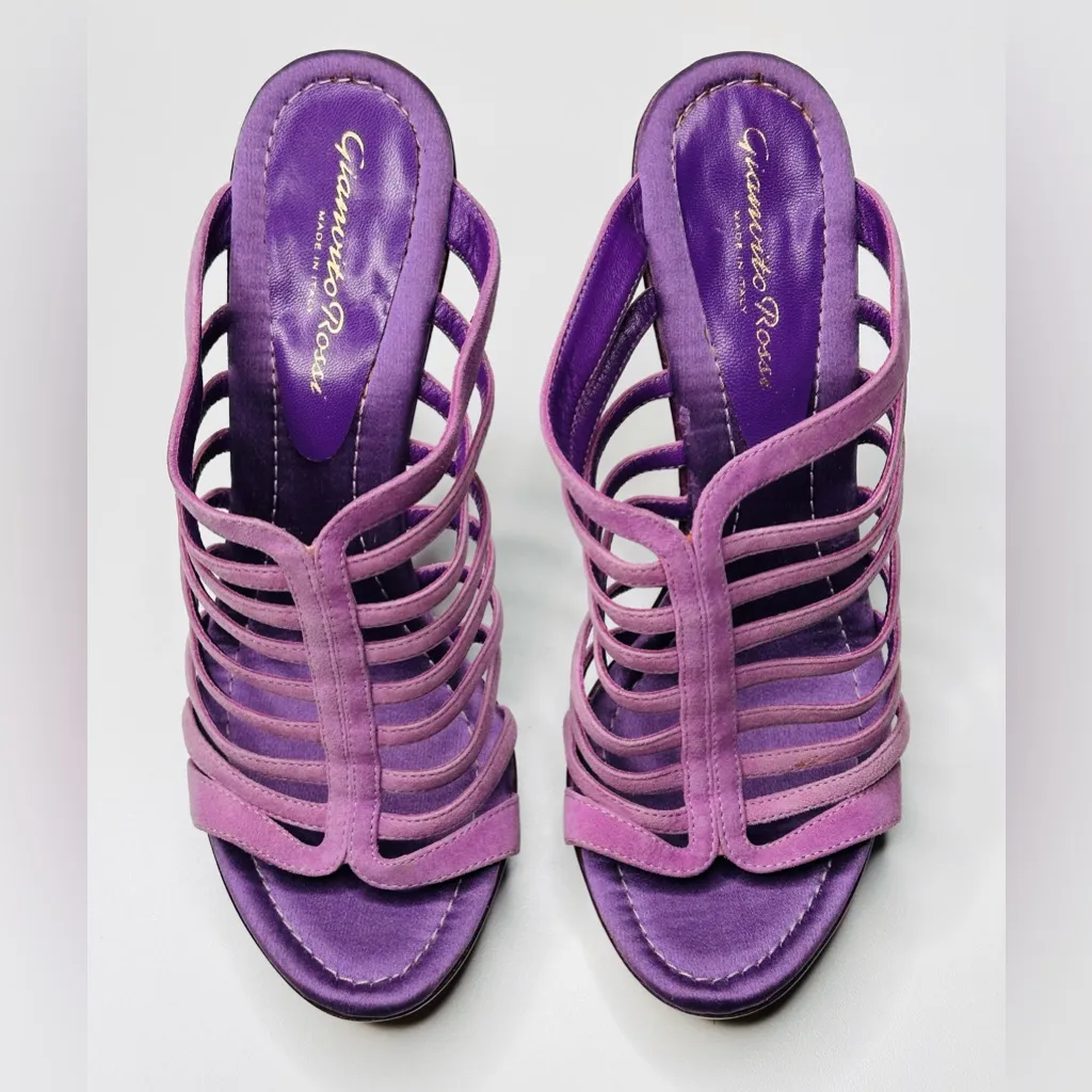 Gianvito Rossi Purple Suede Cagey Strappy Stiletto Heels Sandals Heels - Image 13