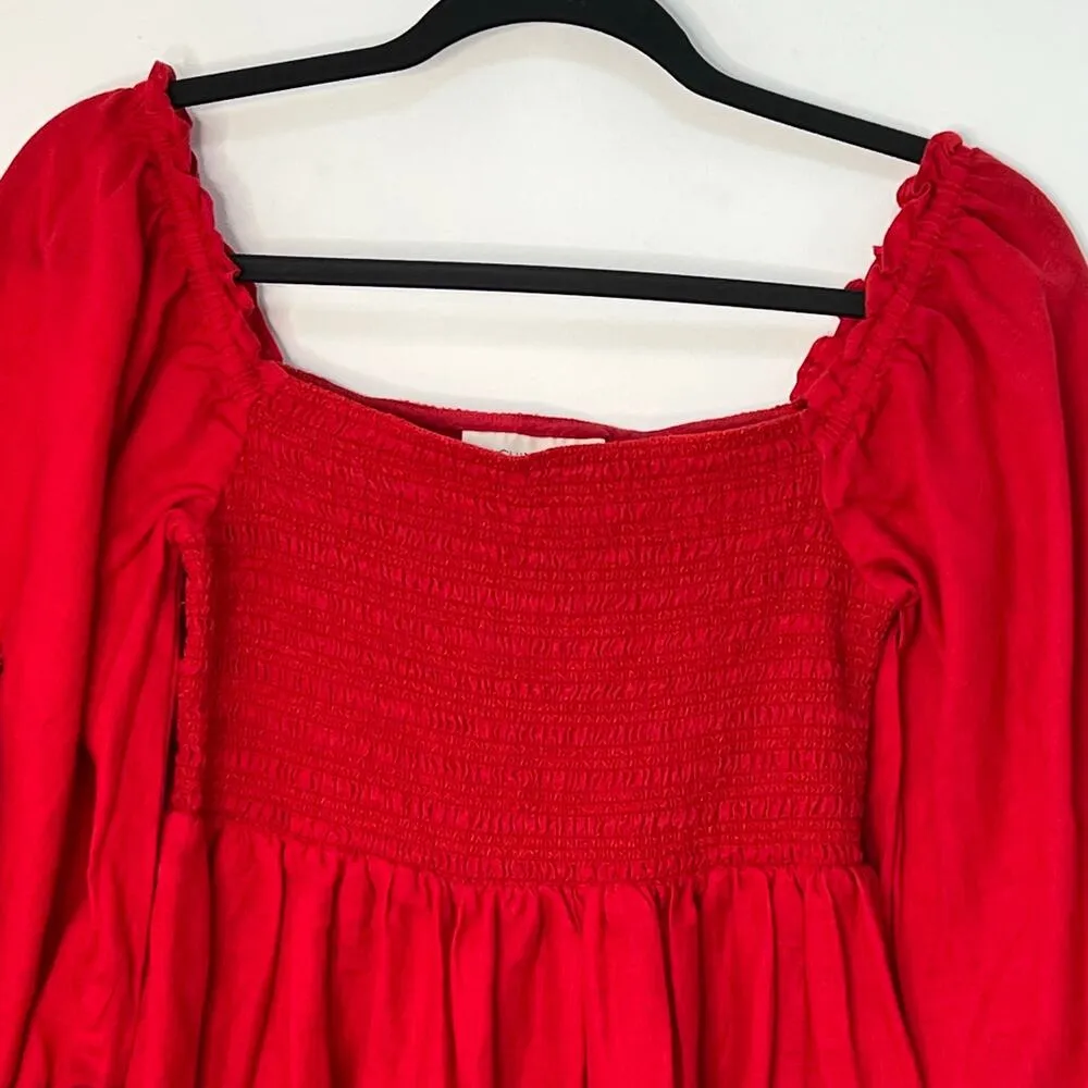 Sachin & Babi Lola Smocked Tiered Mini Dress Red Square Neck Puffed Sleeves XS - Image 5