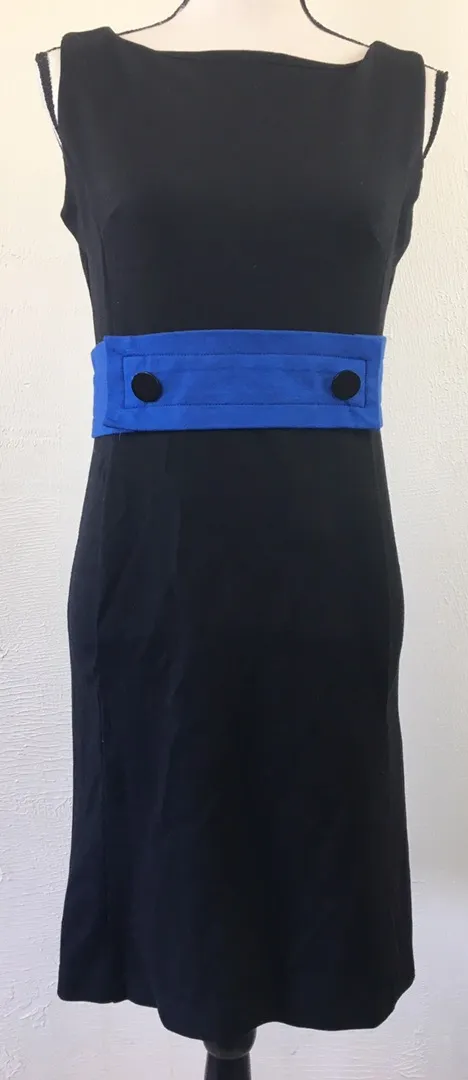Retro 60s Style Level Eight 8 Sleeveless Black Blue Button Dress - Image 3