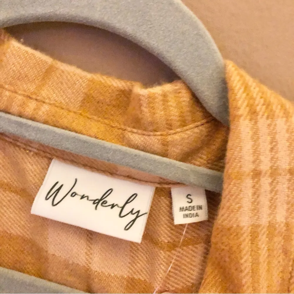 Wonderly Boyfriend woven plaid flannel gold metallic‎ size small - Image 5