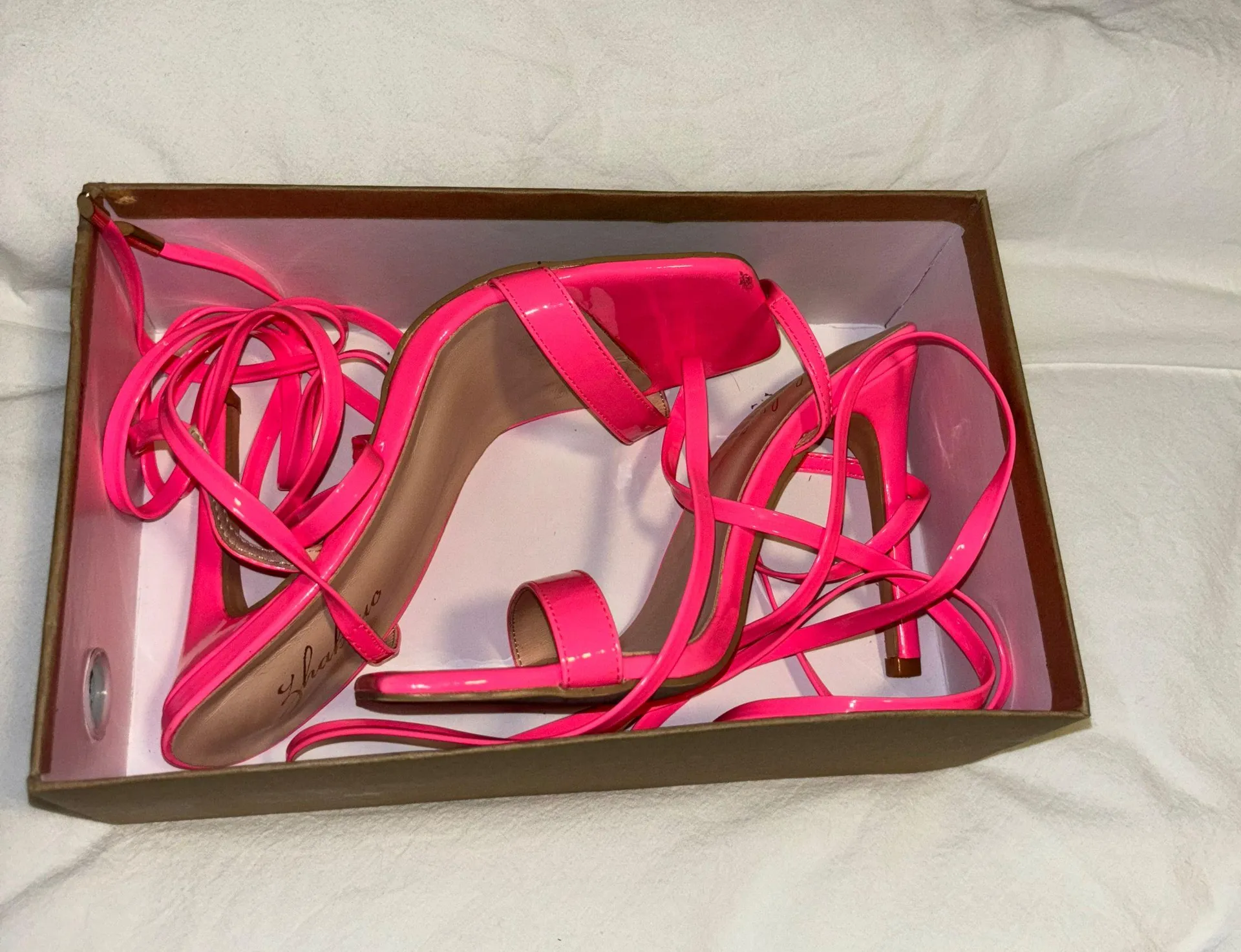 Amazon Hot Pink Lace Up Heels - Image 2