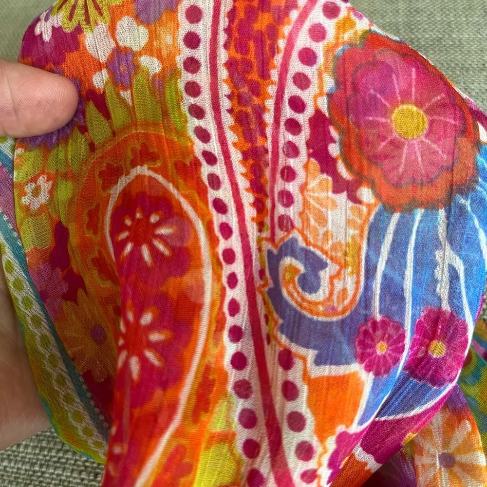 Scarf Colorful Hippie Lightweight Floral Orange Pink Hair Tie Wrap - Image 6