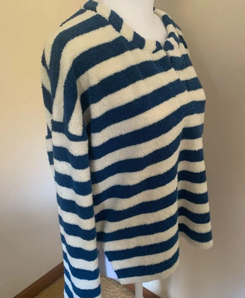 Madewell Blue and White Striped Terry Terry Notched Sweatshirt Size Small - Image 8