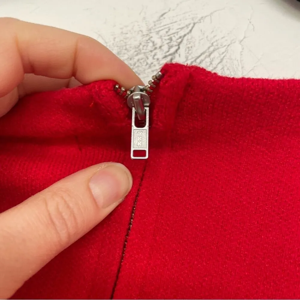 Tahari Red Long Sleeve Zip Up Back Blouse Womens M Preppy Classic Holiday Shirt - Image 7