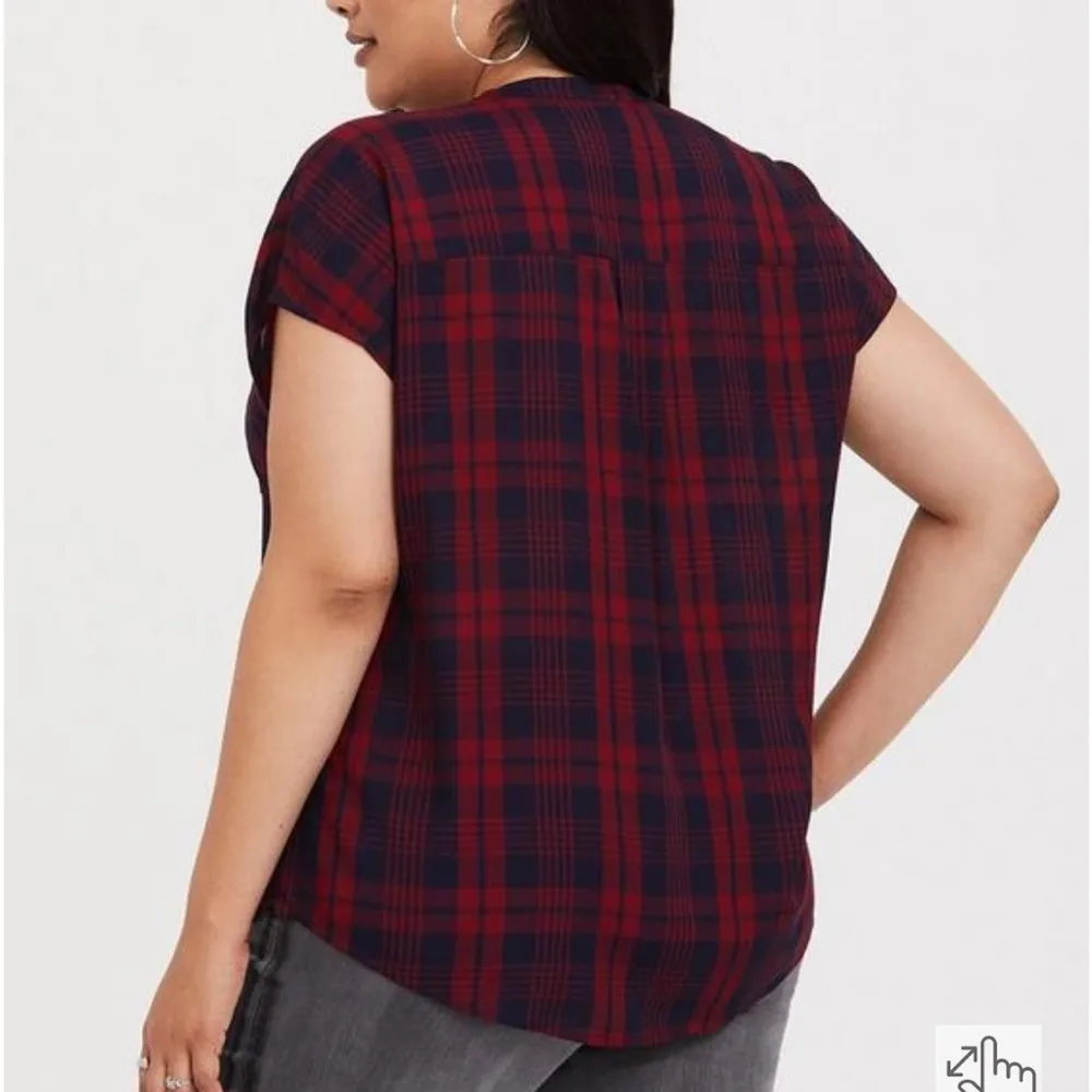 Torrid  Plaid Dolam Button Down Blouse Blue Red Size 2 - Image 5