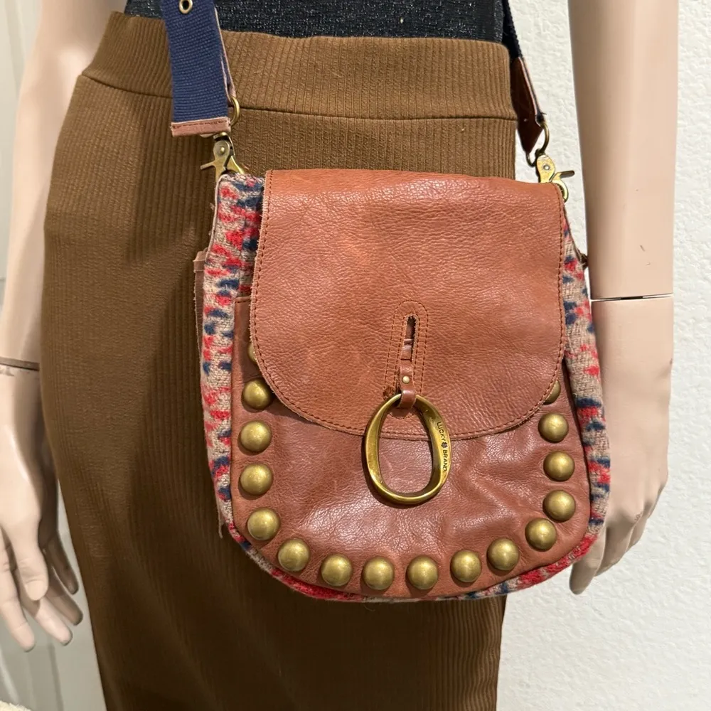 LUCKY BRAND Janis Wool Blend Brown Leather Southwestern Boho Flap Crossbody Bag - Image 2
