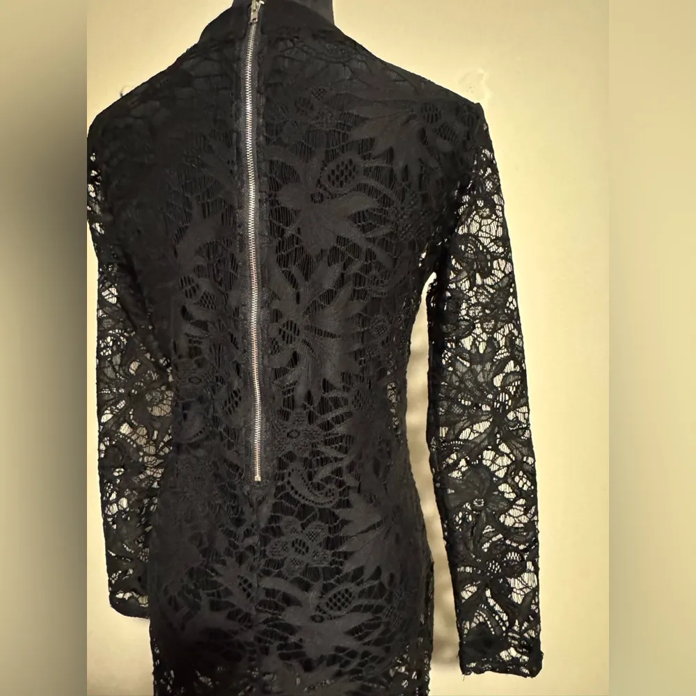 EUC Boohoo Black Floral Lace Zip Up Long Sleeve Sheer Dress size 6 - Image 7