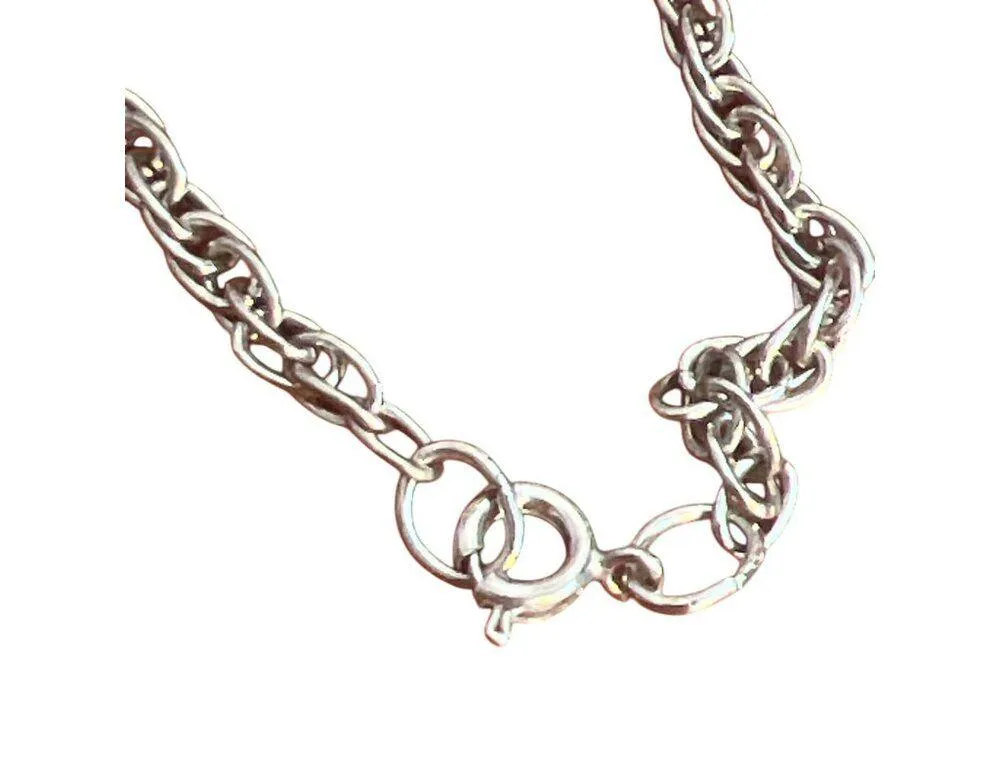 Rhinestone Heart Pendant Necklace Silver Tone Chain Hollow Clear Puffy 24" - Image 4