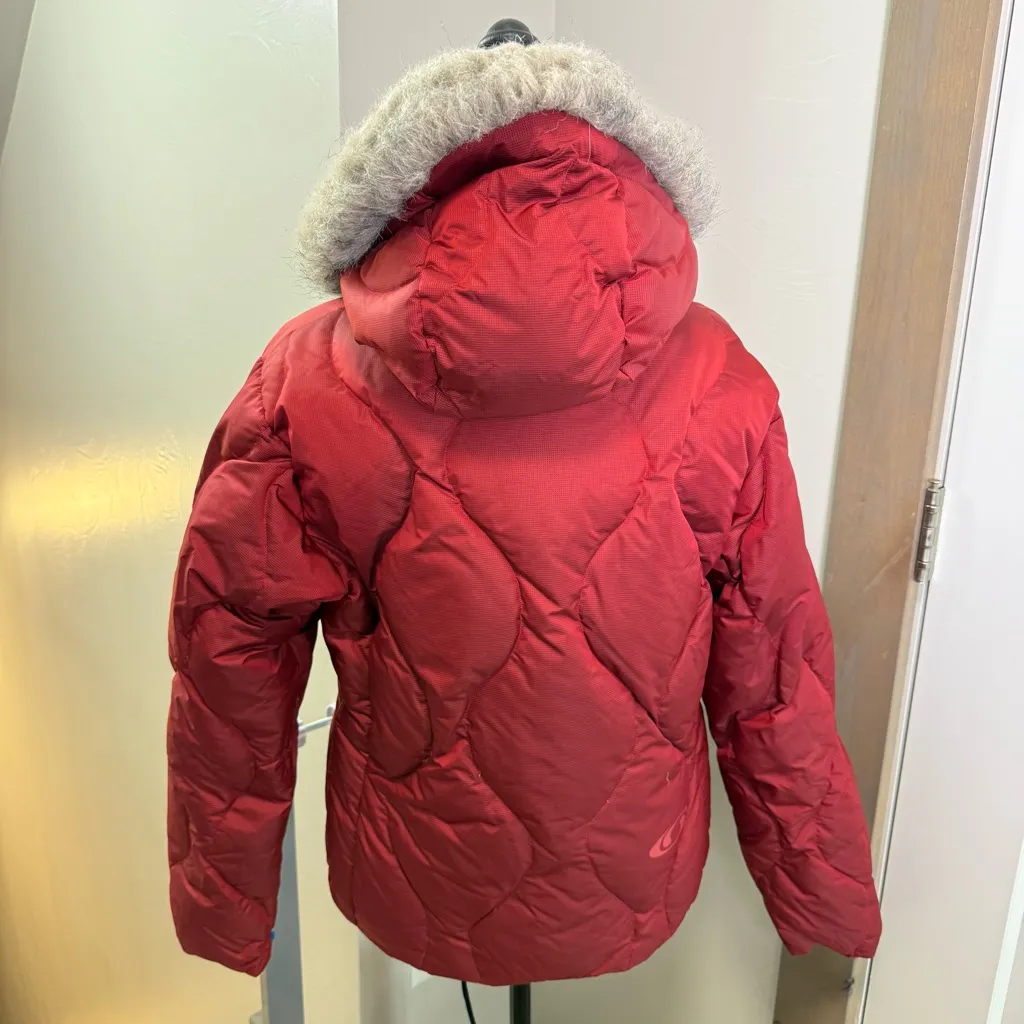 Salomon Women's Down Filled Quilted Winter Coat Jacket Faux Fur Trim Hood Red M - Image 5