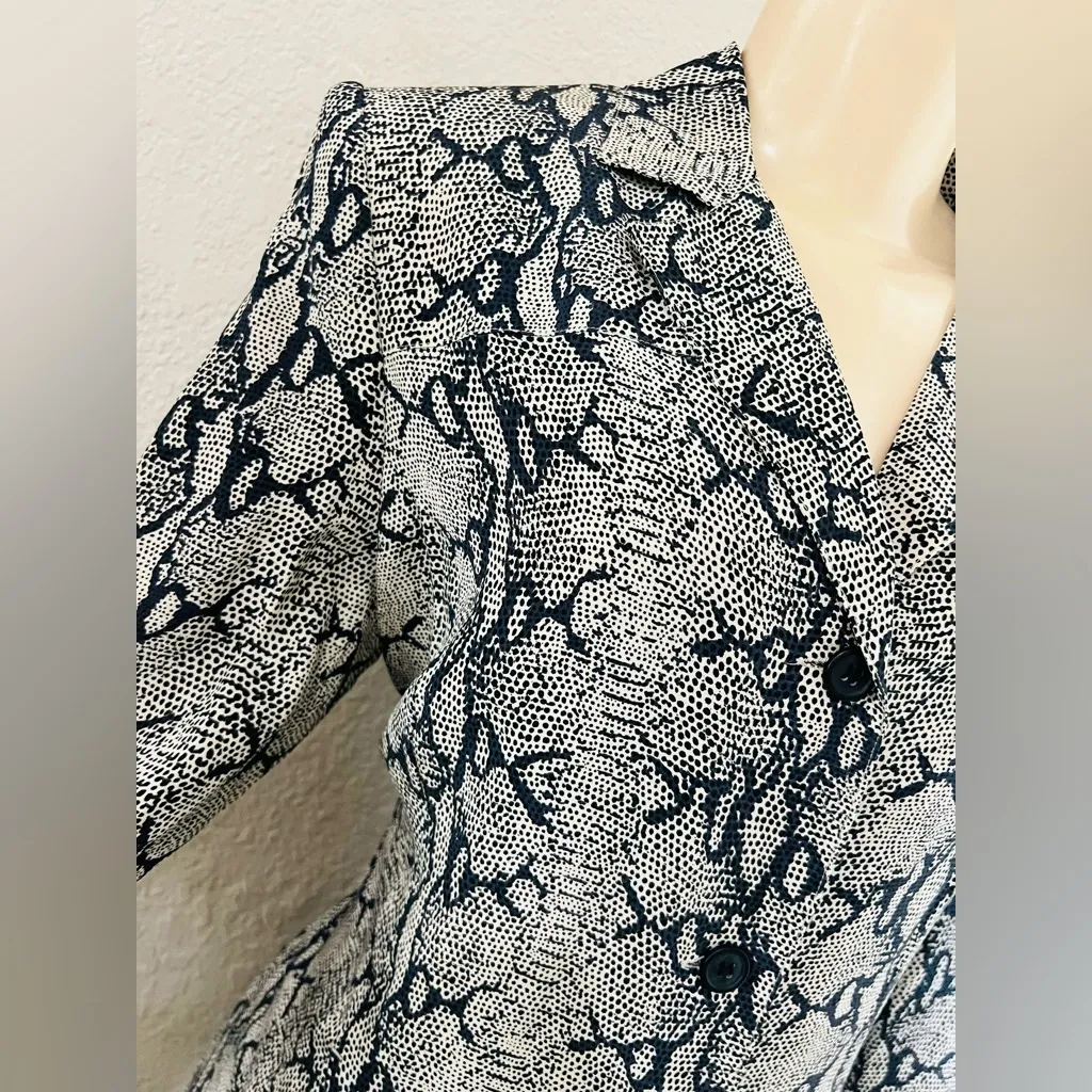 Reflections Women’s Silk Snake Print Collared Button Up Midi Shift Dress 10 Blue - Image 10
