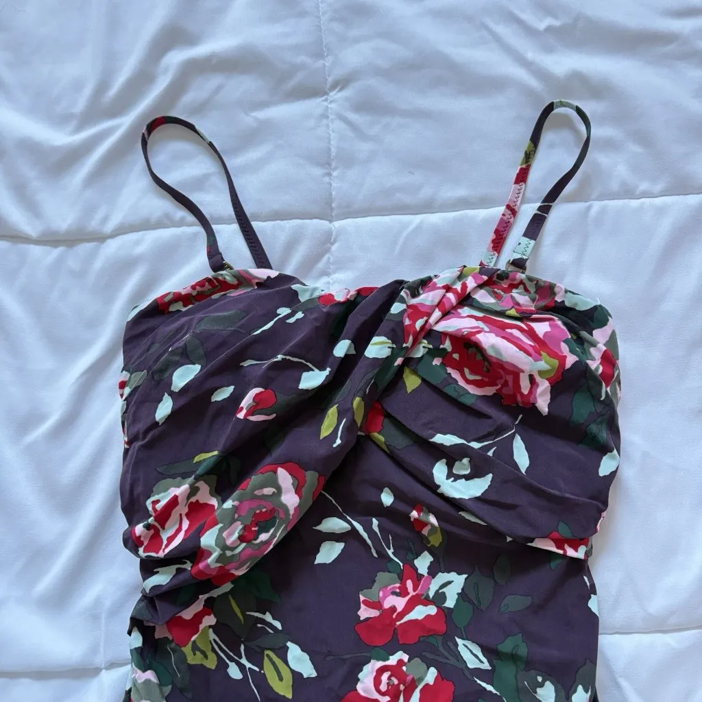 Lands End Womens Size 10 One Piece Swimsuit Purple Floral Padded Summer Beach - Image 2