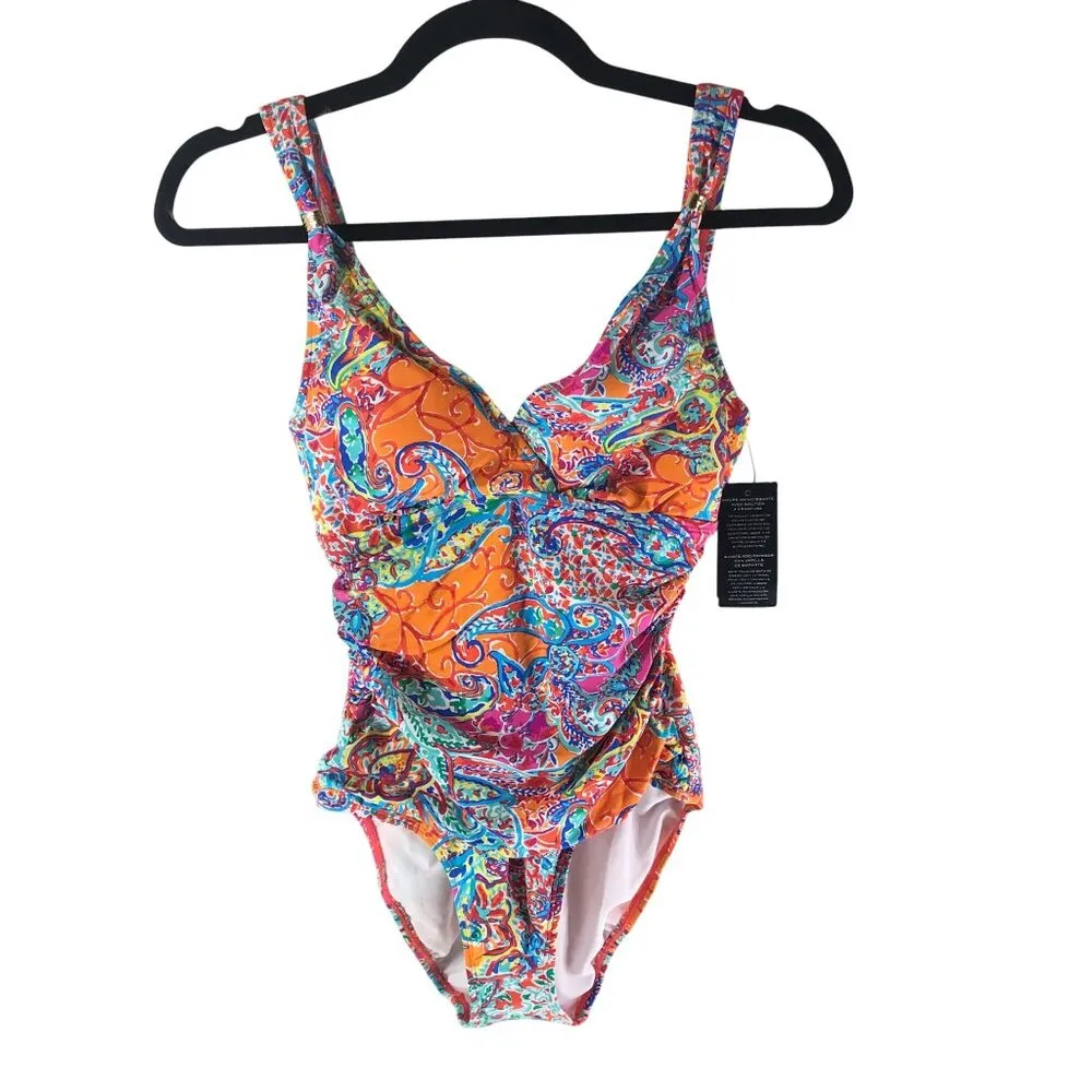 Ralph Lauren Surplice One-Piece Swimsuit Slimming Underwire Paisley Colorful 4 - Image 3