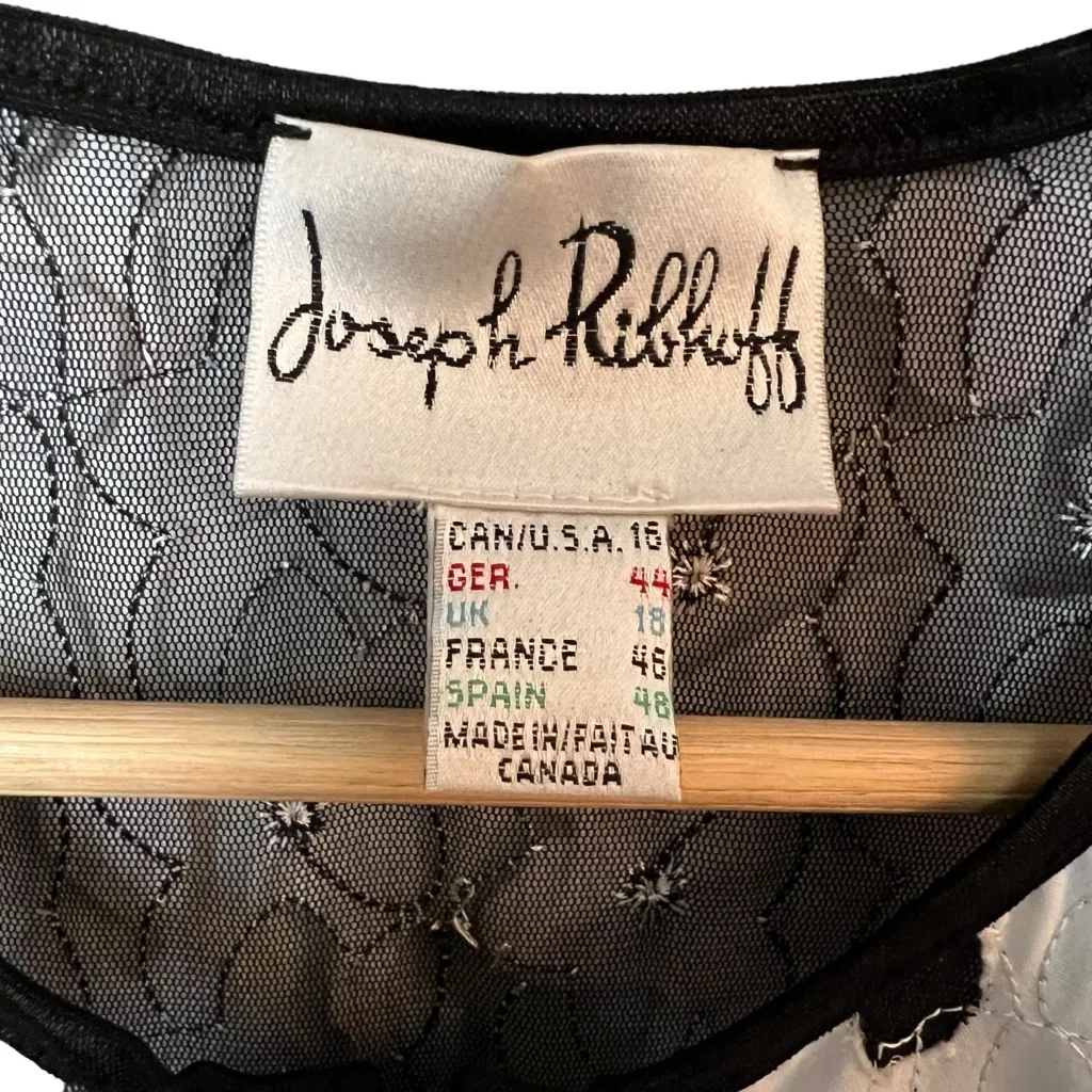 Joseph Ribkoff Zip Front Mesh Floral Applique Jacket, Size 16 Black White - Image 7