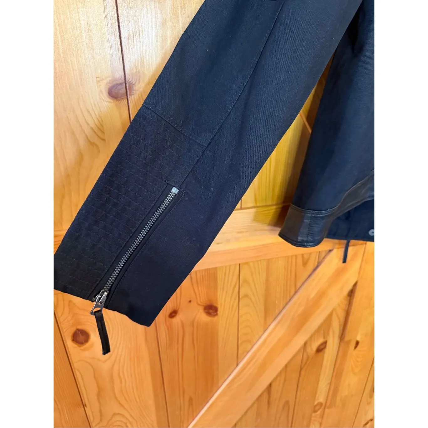 Lucky Brand Women’s Black Moto Mix Leather Cotton Jacket READ Size Medium (6479) - Image 8