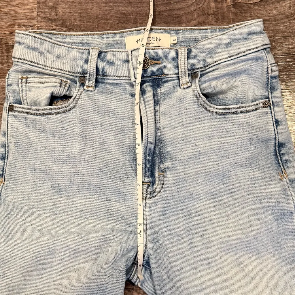 Hidden Happi Flare Buckle Light Acid Wash Trouser Bottom High Rise 25 x 32 Blue - Image 5