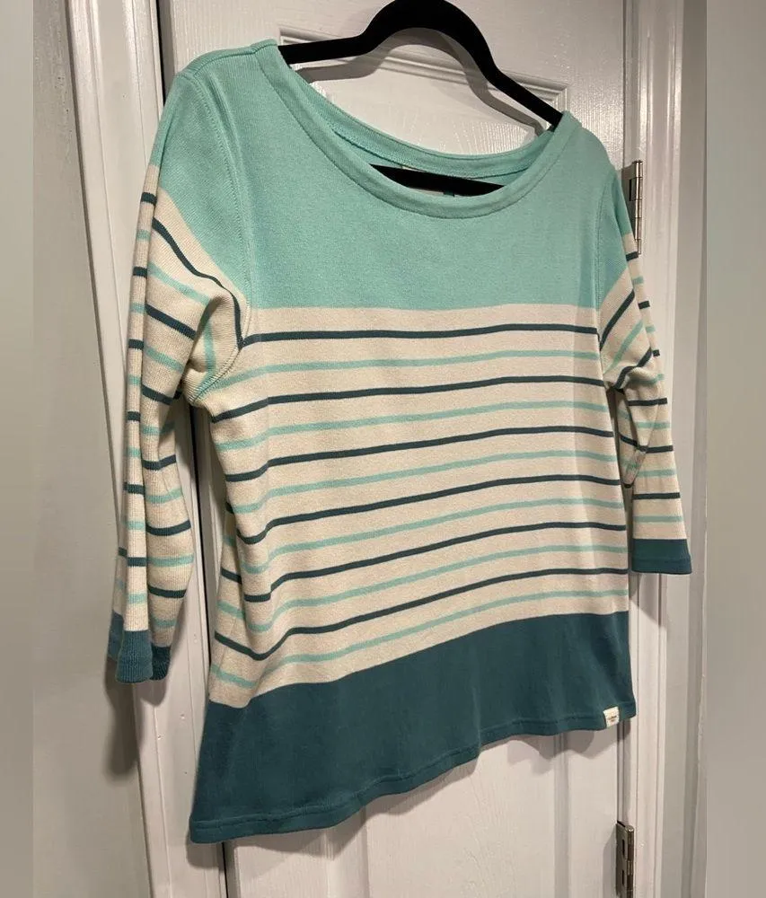 L.L. Bean Size LP Aquamarine Teal Stripe 3/4 Sleeve Knit Heritage Mariner Shirt Green - Image 3