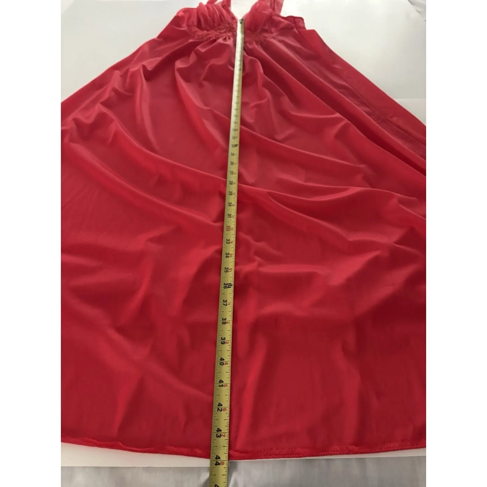 1960s Vintage Van Raalte Red Chiffon Dress Sz 36 Castlecore Whimsy Nightgown - Image 12