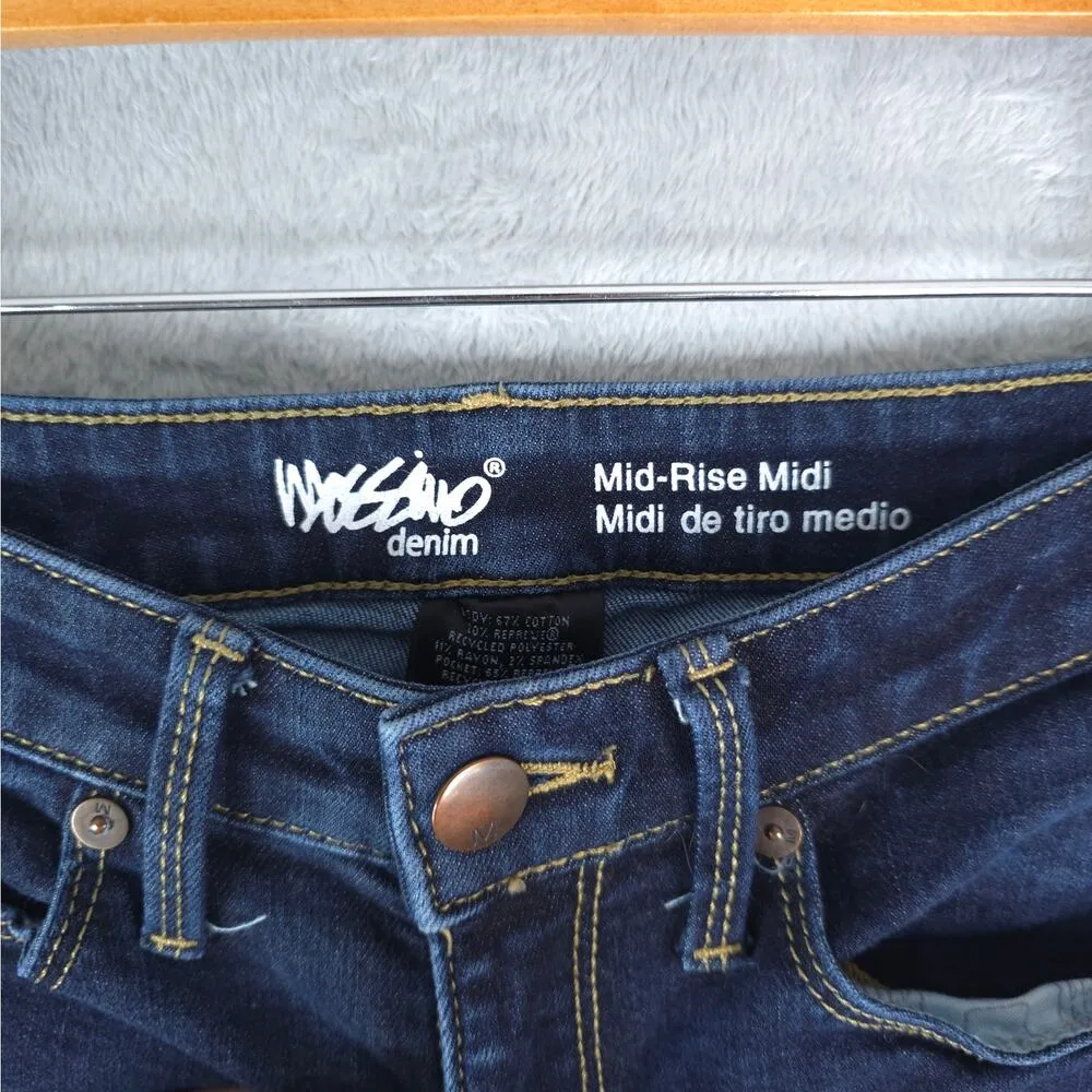 Mossimo Demin Shorts Womens 0 25W Mid Rise Midi Super Stretch Rolled Cuff Booty Blue - Image 3