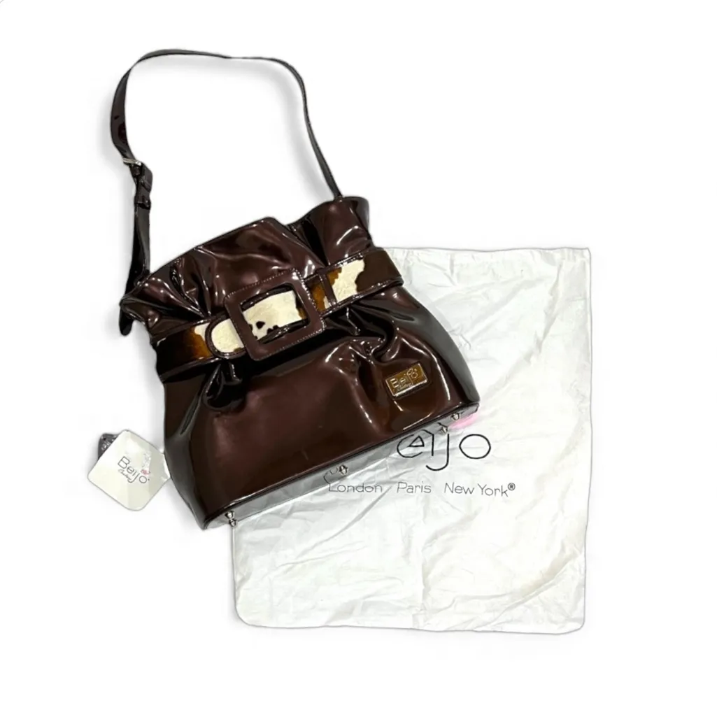 Beijo Copper Brown Patent Leather Bag with Cow Hair Detail NWT - Image 2