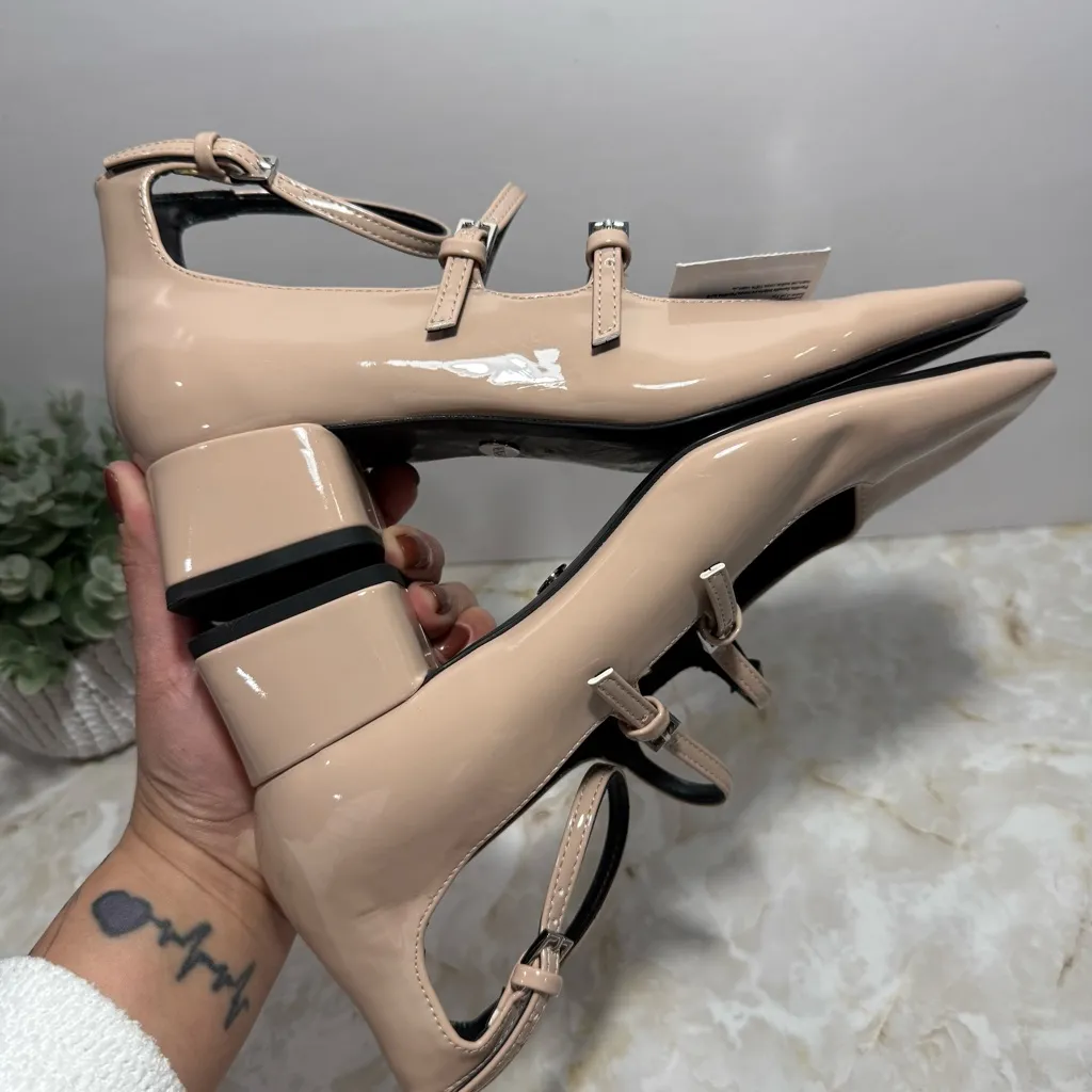 NWT Zara Block Heel Square Toe Mary Jane Faux Patent Leather‎ Shoes Size 8 - Image 9