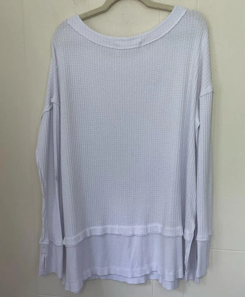 We The Free Thermal Waffle Knit Top Oversized White Long Sleeve Shirt ~ Size M - Image 2