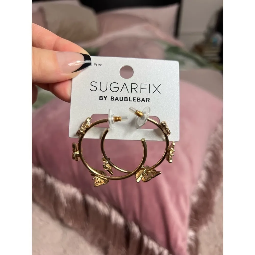 Sugarfix by BaubleBar Gold Crystal Rhinestone Butterfly Wing Hoop Earrings OS - Image 5