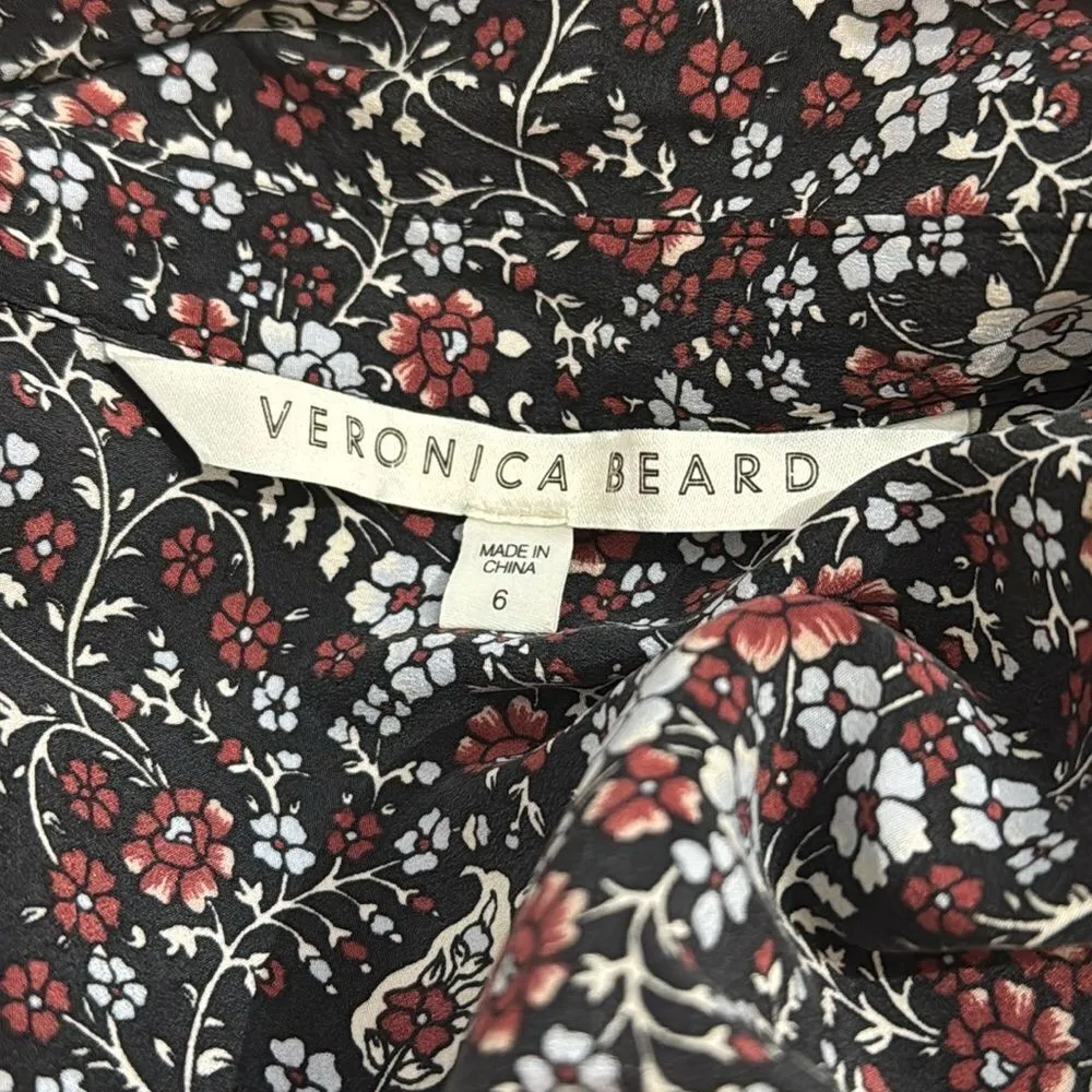 Veronica Beard Rory Dress Floral Print Silk Crepe Button Down Collared Mini Sz 6 - Image 6