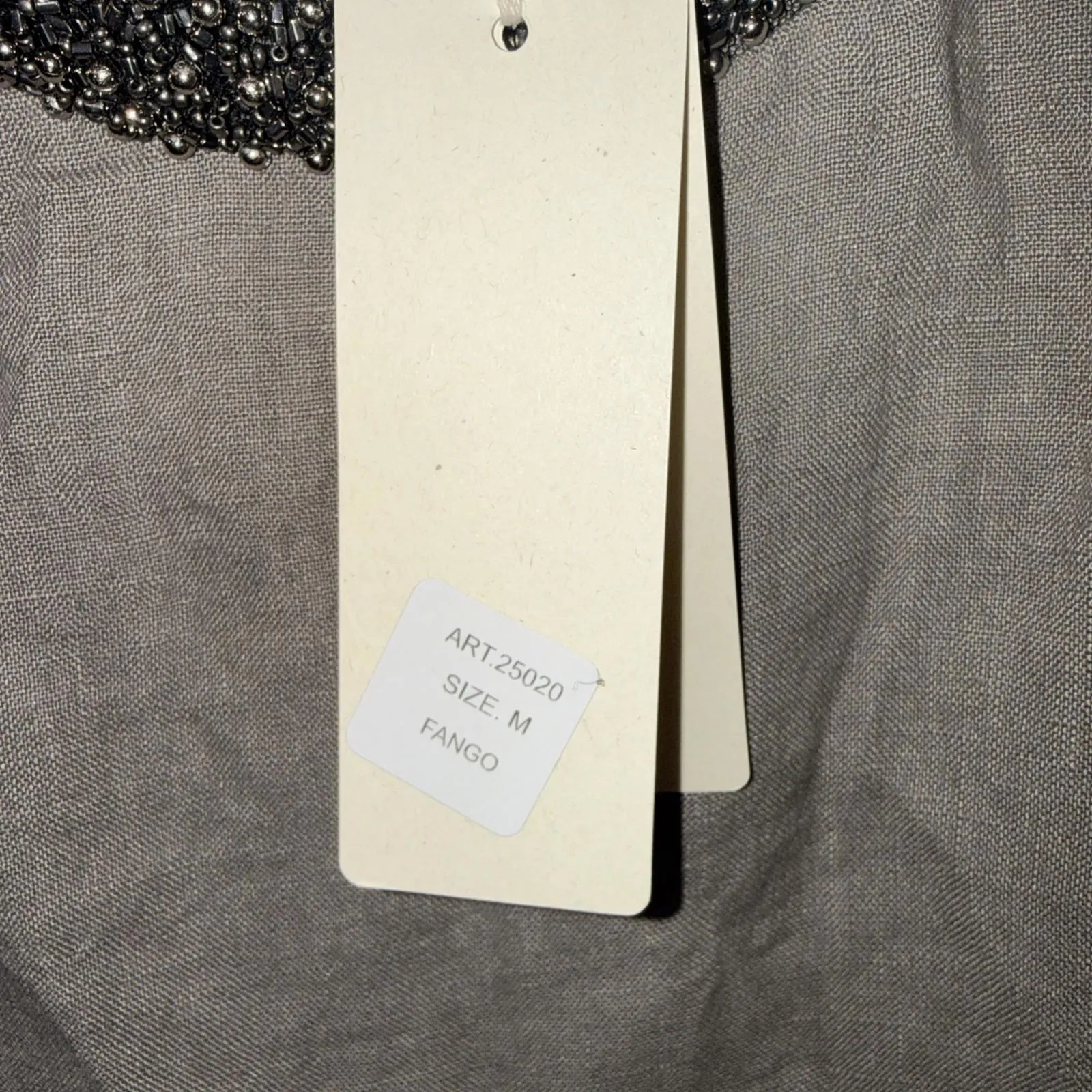 Lina Tomei Dress Womens Medium Gray Linen Made In Italy Coastal Resort Beaded - Image 4