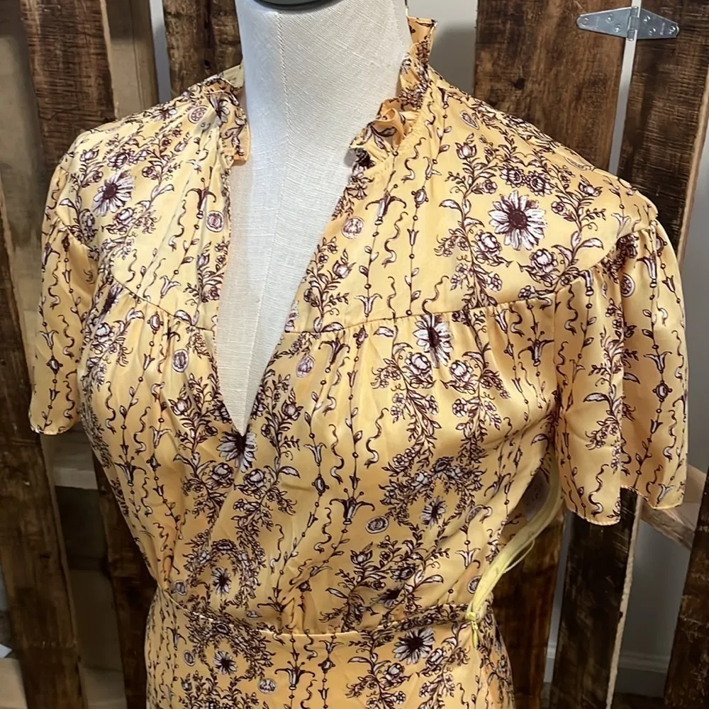 Sandro dress Yellow floral V-neck ruffle Suzette short sleeve dress New Sz 34 - Image 9