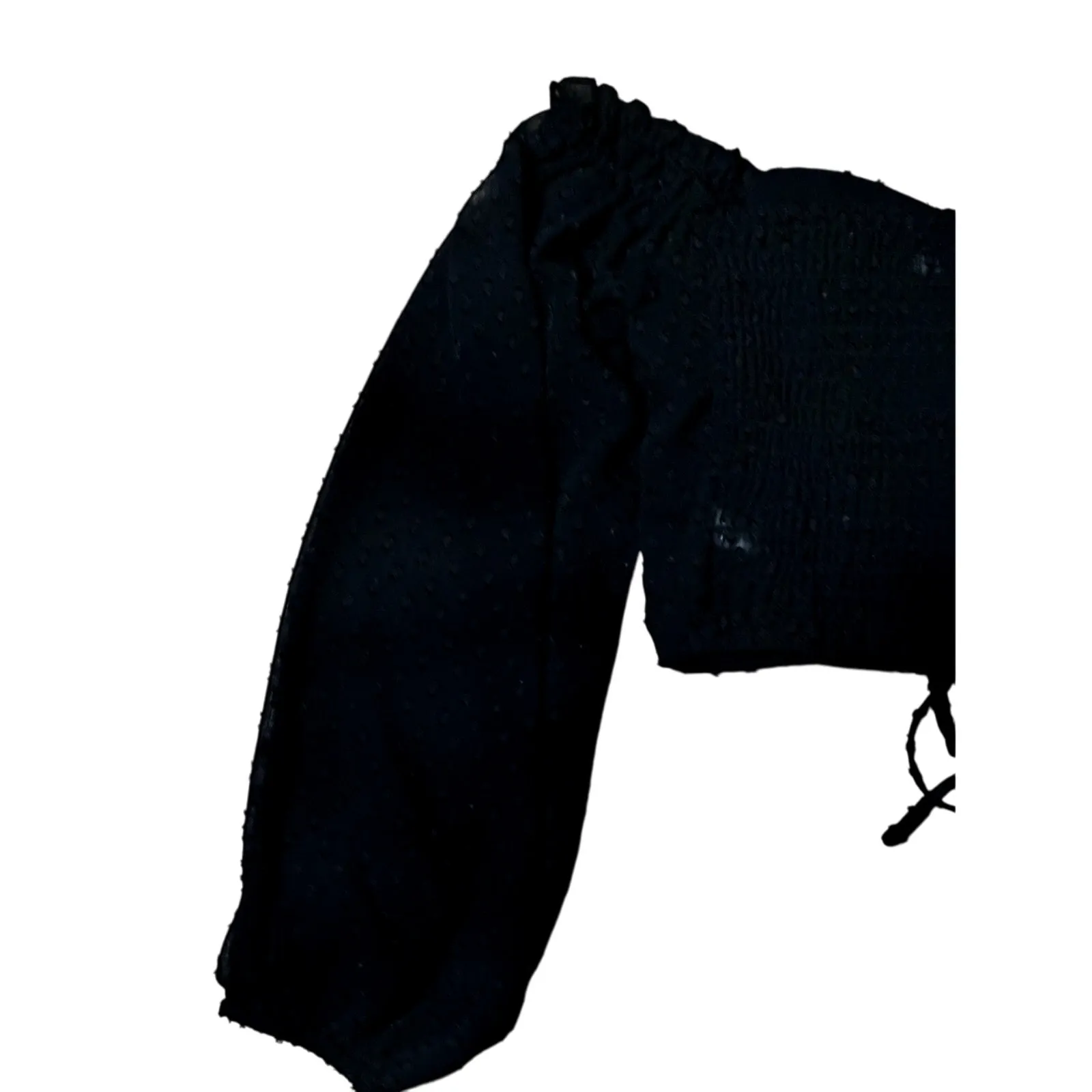 Aeropostale Cropped Top Lace Up Off Shoulder Sheer Long Sleeves Black W S NWOT - Image 9