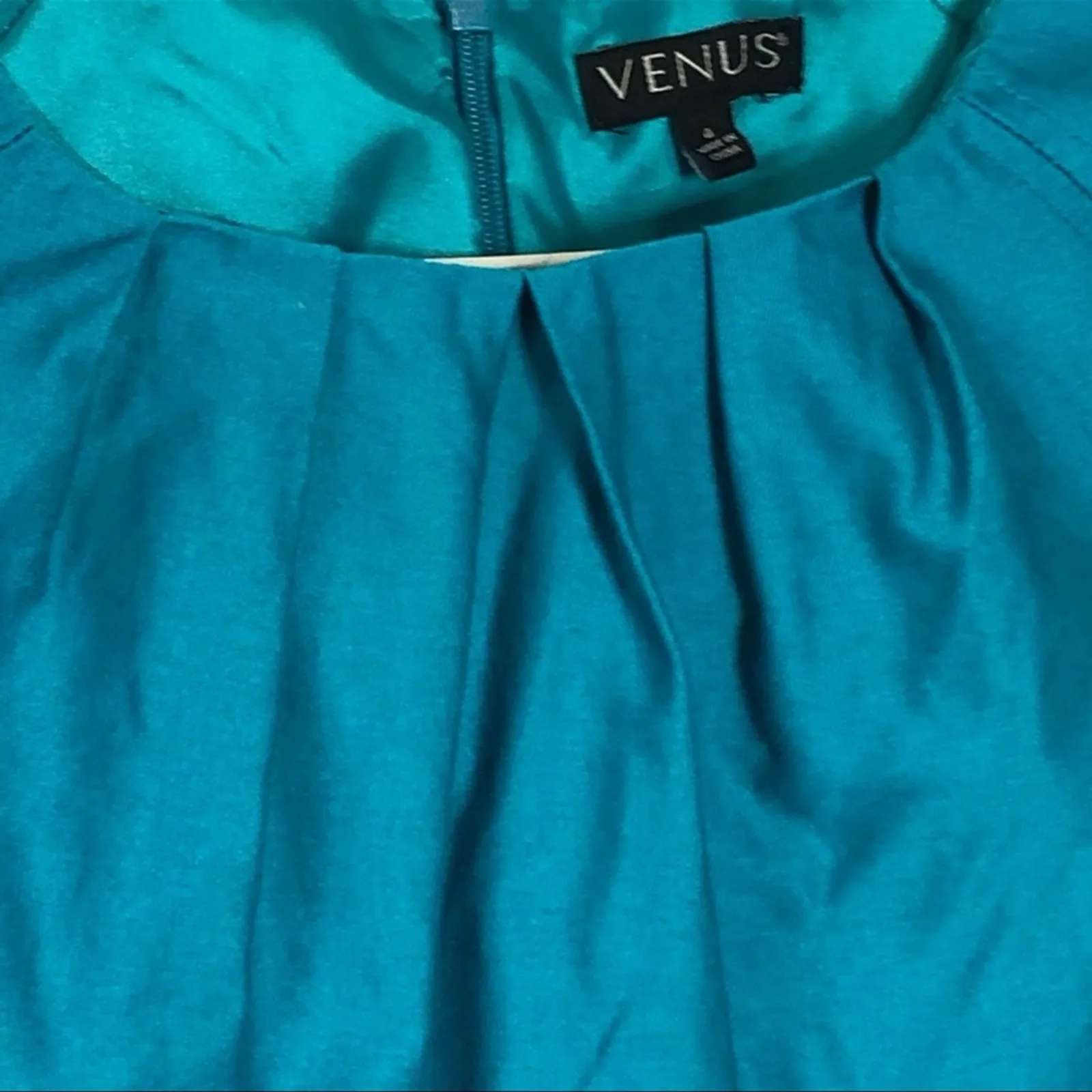 Venus Scallop Neck Sheath Midi Dress Teal Paisley Cap Sleeve Size 4 Professional - Image 6