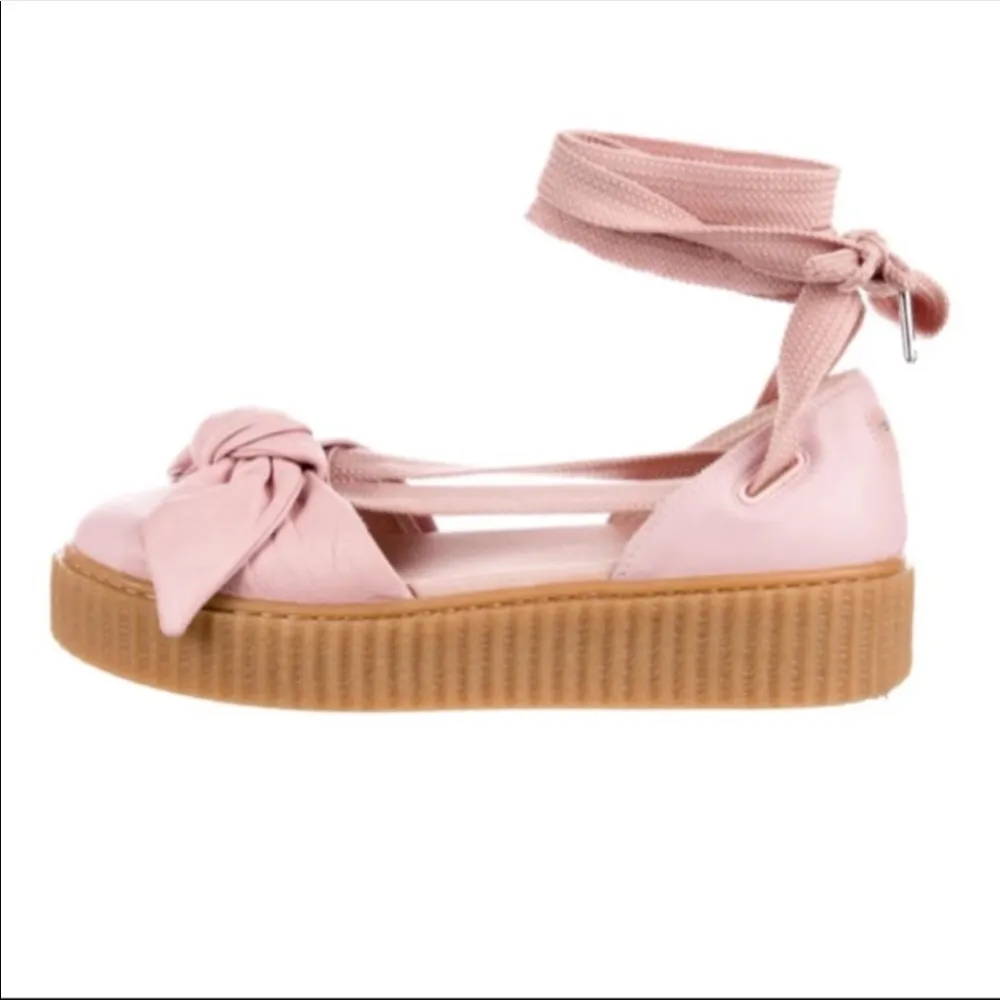 NWOB Puma x Fenty Rhianna Pink Leather Lace Up Women’s Creeper Bow Sandals 7.5M - Image 7