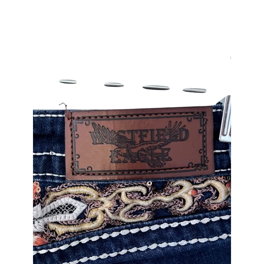 Westfield Eagle Cut Off Denim Jean Shorts Size 3 Embroidered Y2K Rhinestones Blue - Image 7