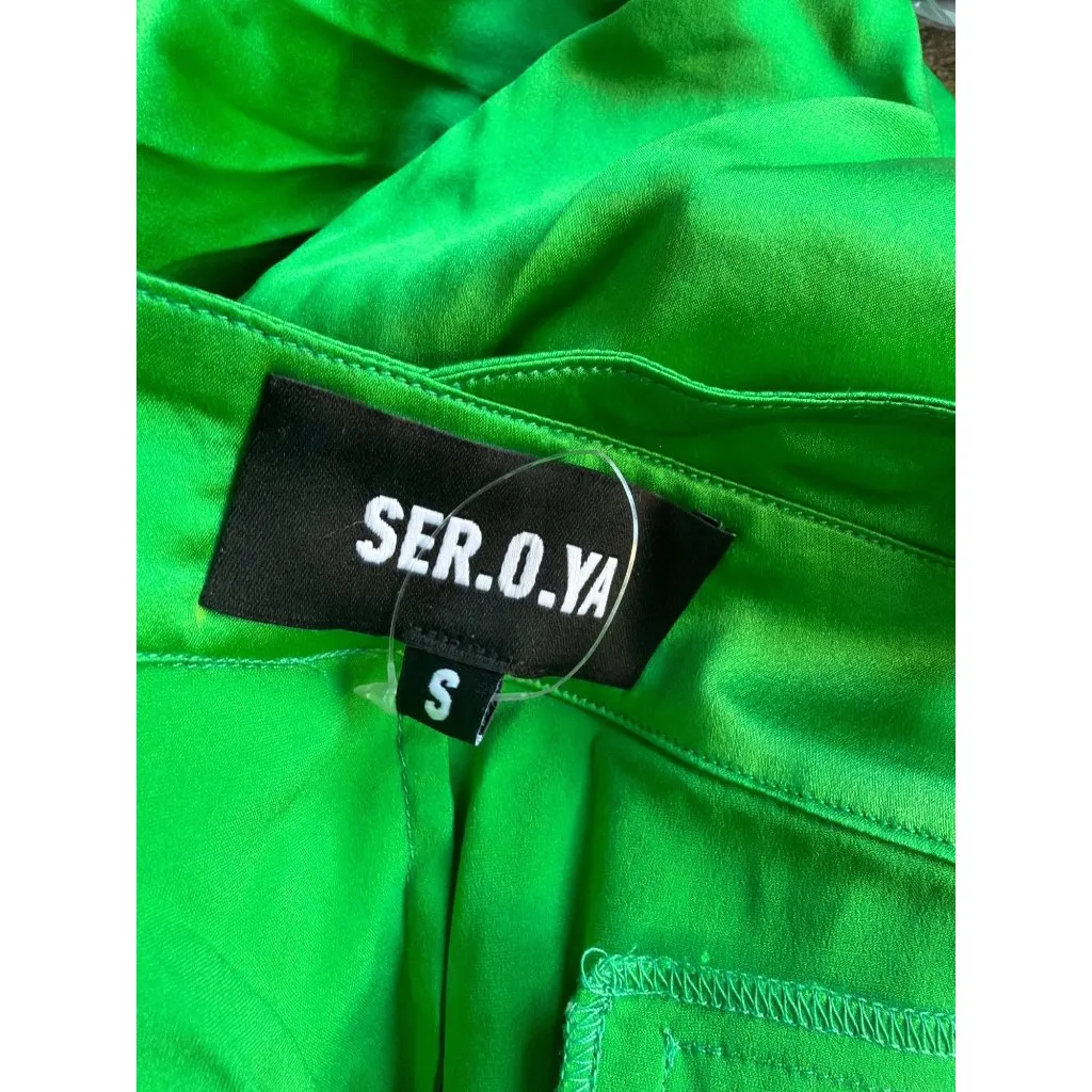 SEROYA Zarri Silk Wide Leg Pant Kelly Green Womens Size Small - Image 11