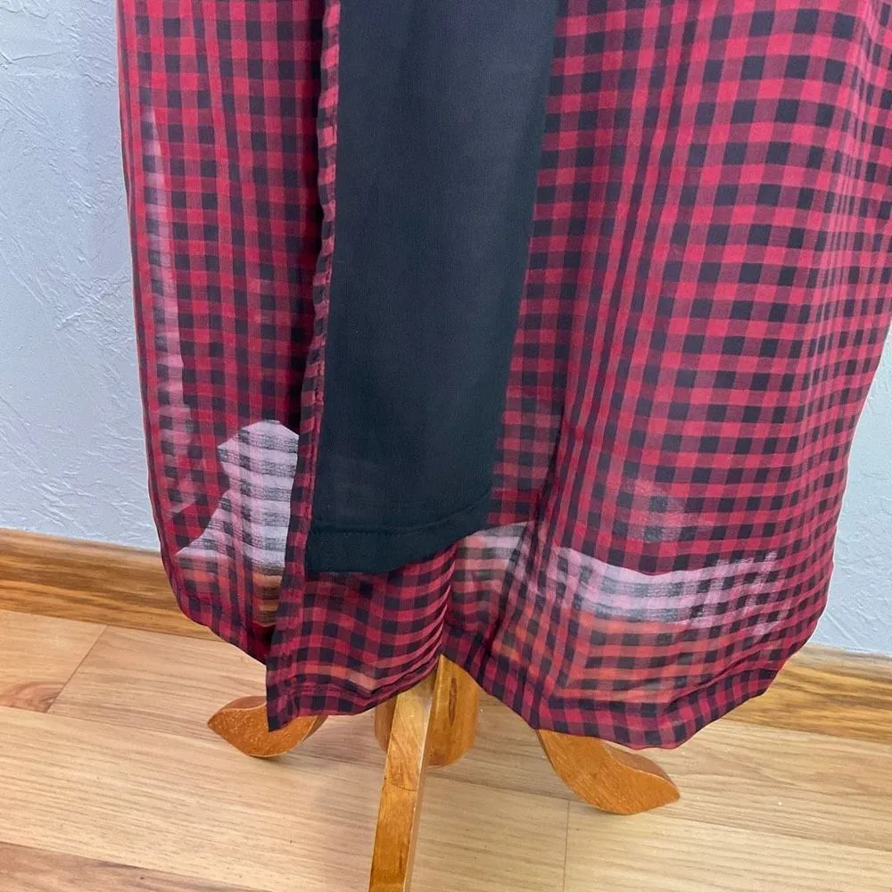 Vici Red Black Buffalo Plaid Short Sleeve Maxi Wrap Dress Small - Image 4