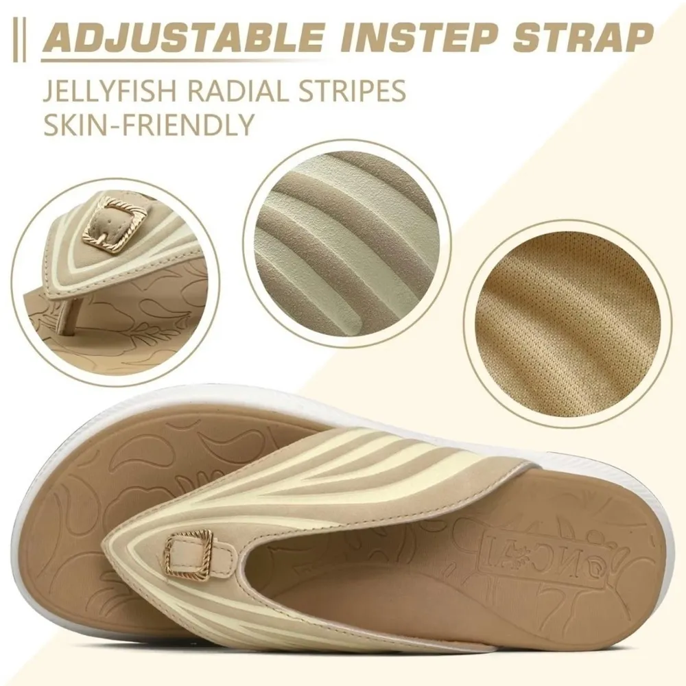 ONCAI Platform Flip Flops for Women Soft Cushion Sandals Fashion Leather Size 7 Tan - Image 6